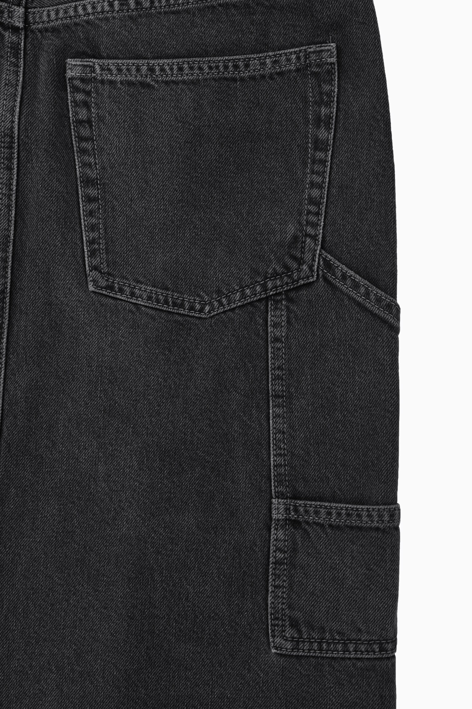 DENIM MAXI SKIRT - BLACK/WASHED LIGHT BLUE - 2