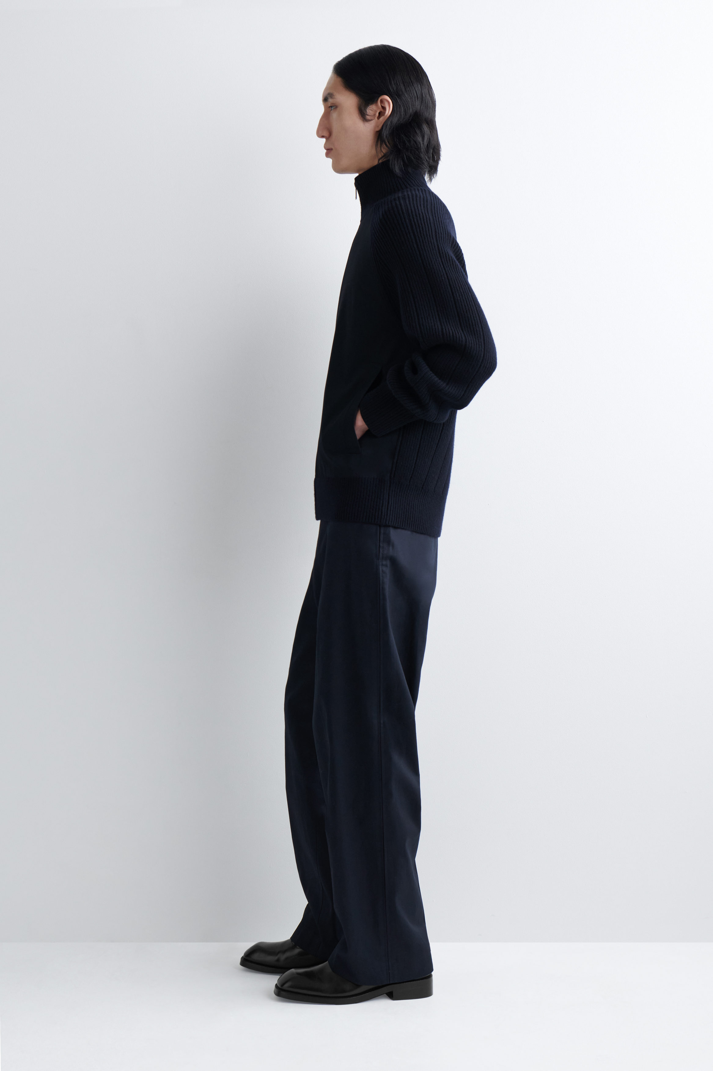 COTTON-PANELED MERINO TRACK JACKET - NAVY | COS US