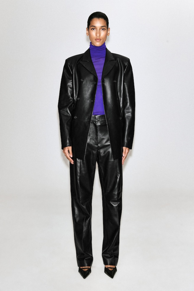 LEATHER STRAIGHT-LEG PANTS — BLACK