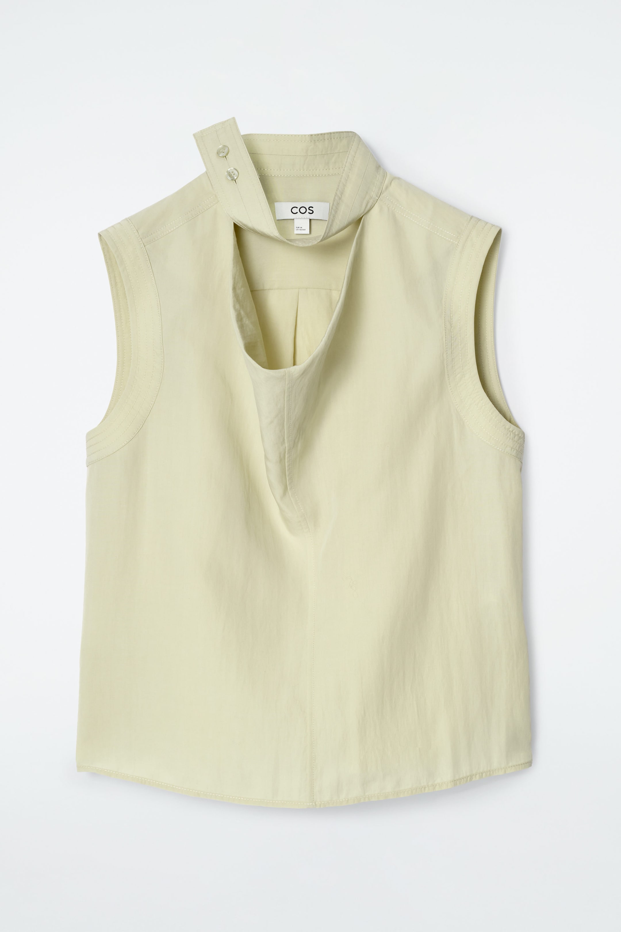 SLEEVELESS CUT-OUT COWL-NECK BLOUSE