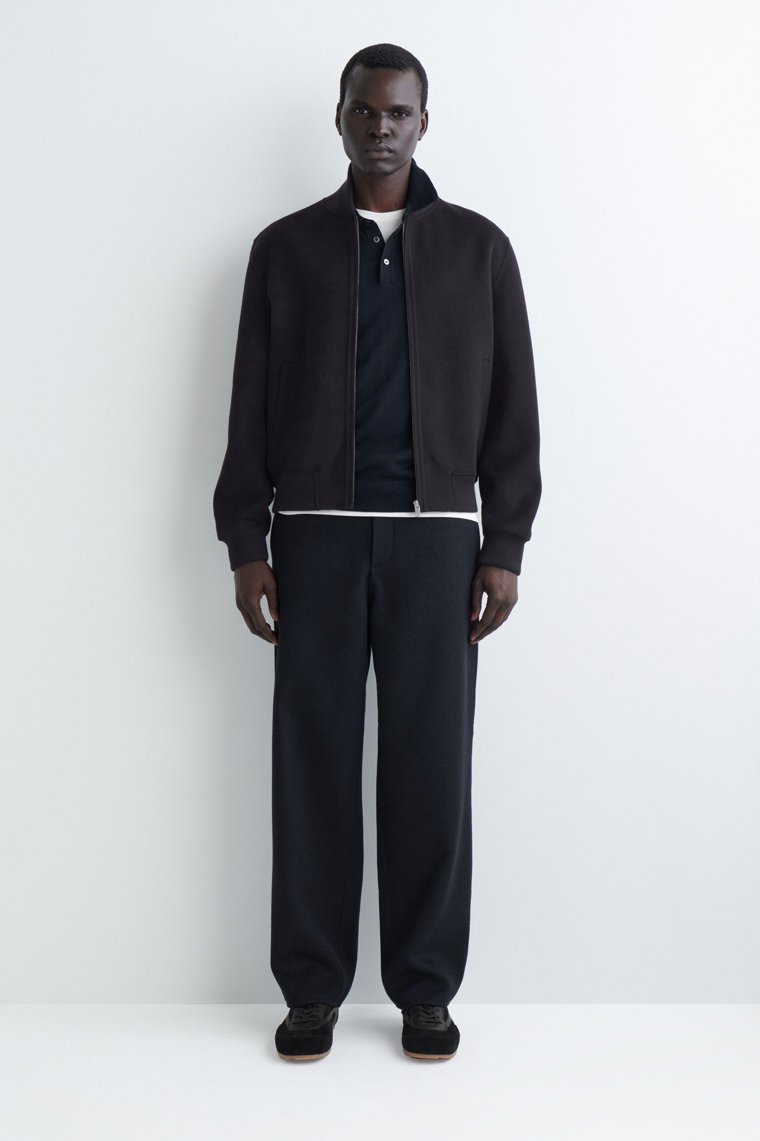 SPLIT WOOL TAPERED TROUSERS - NAVY