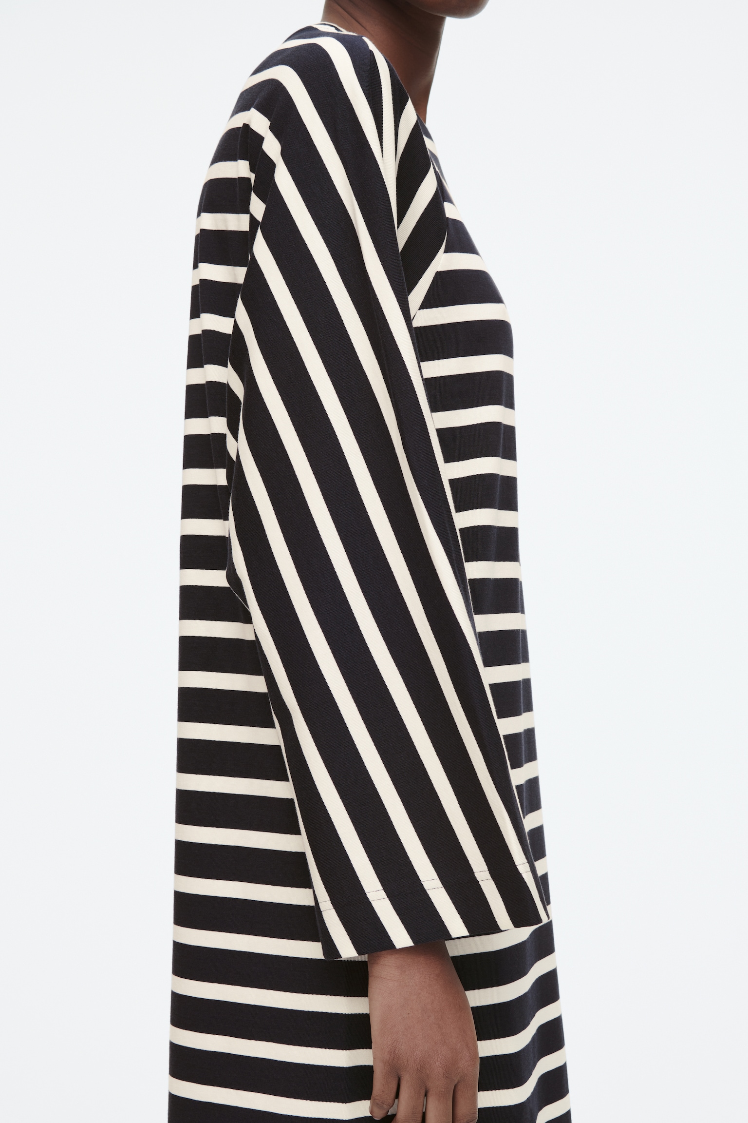 VESTIDO MIDI RECTO DE ALGODÓN - AZUL MARINO / A RAYAS/NEGRO - 8
