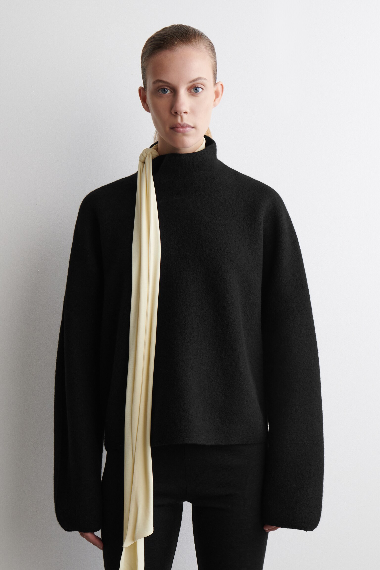 BOILED-WOOL FUNNEL-NECK JUMPER - NEGRU