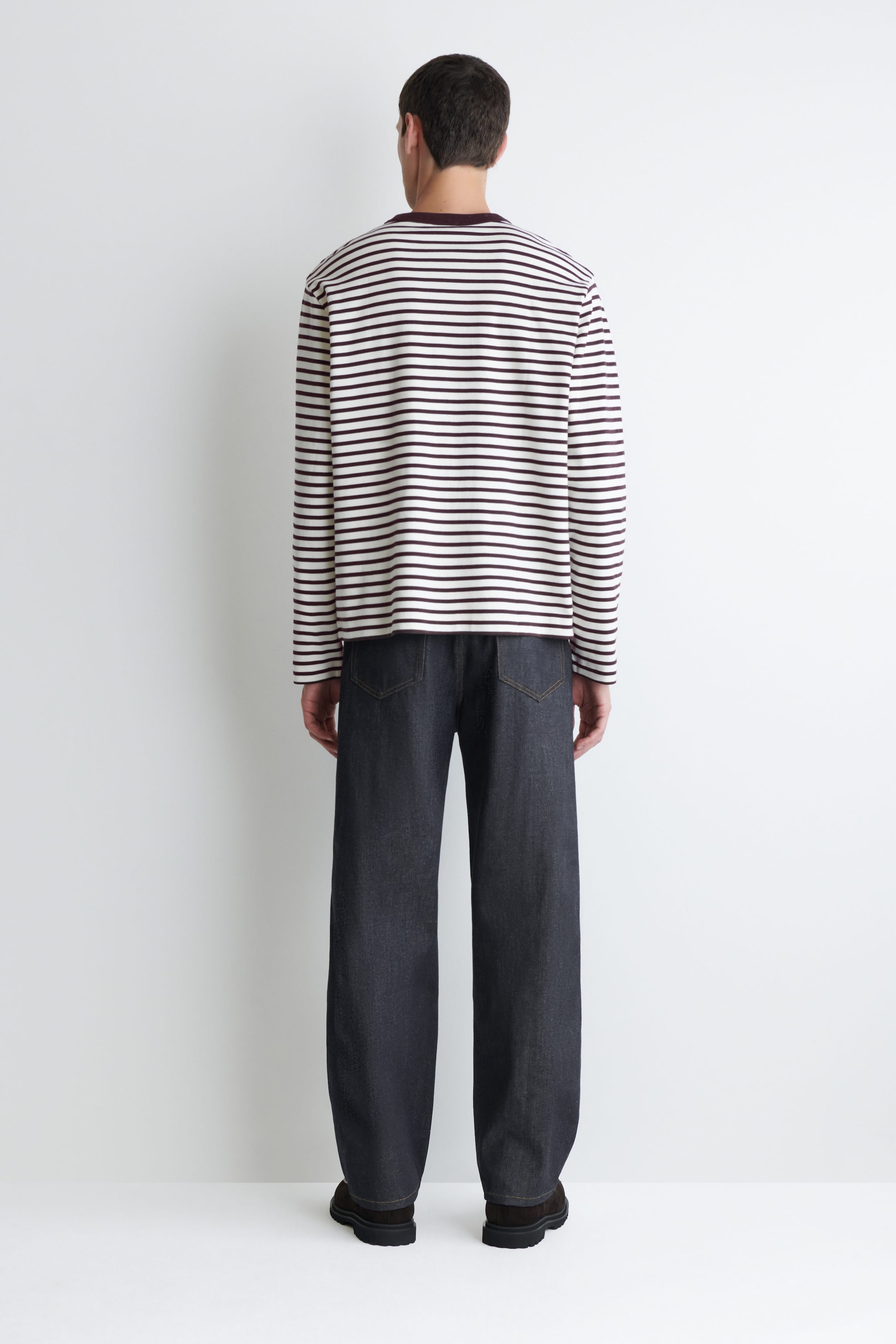 RELAXED JERSEY INTERLOCK LONG-SLEEVED T-SHIRT - RED / WHITE / STRIPED | COS