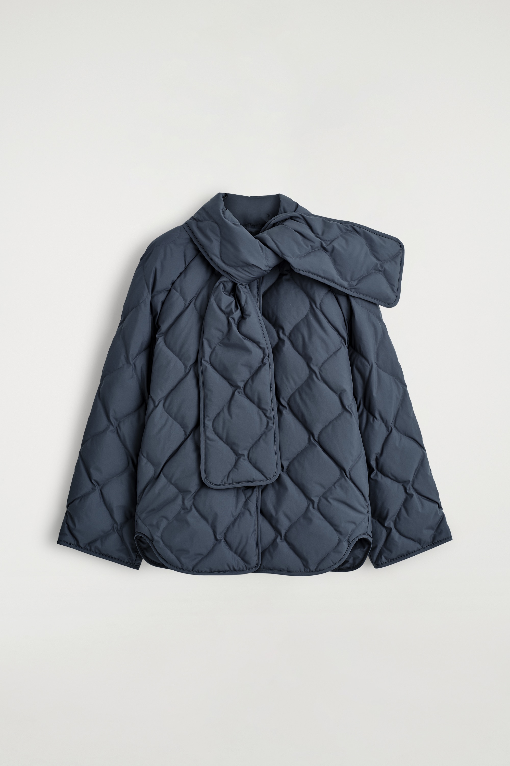 SCARF DETAIL QUILTED LINER JACKET - NAVY