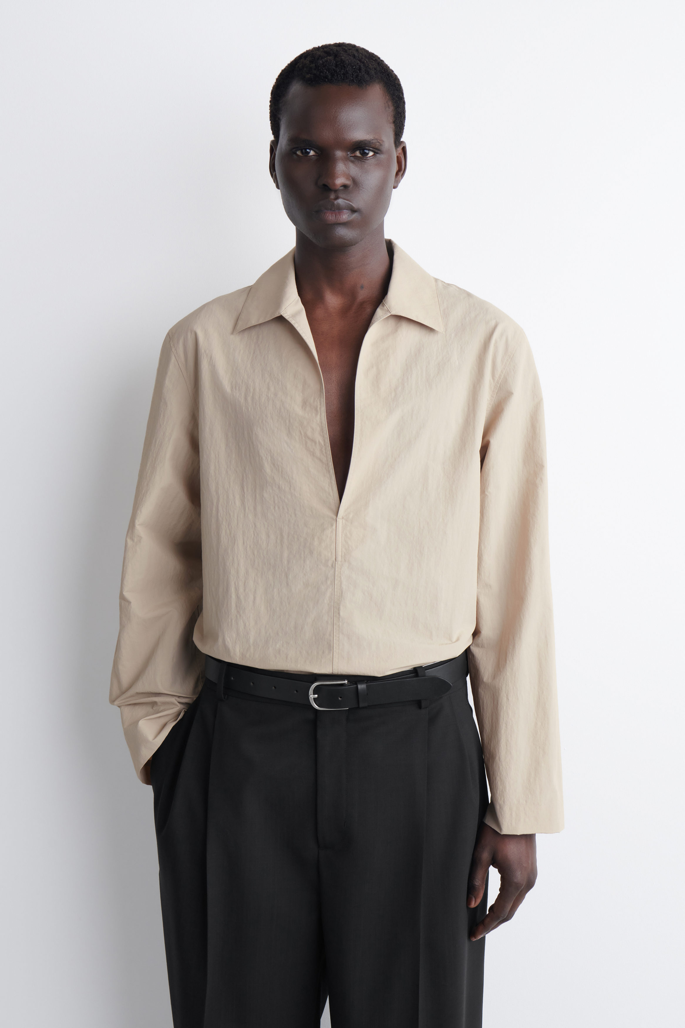 TAILORED OPEN-COLLAR NYLON SHIRT - COOKIE | COS US