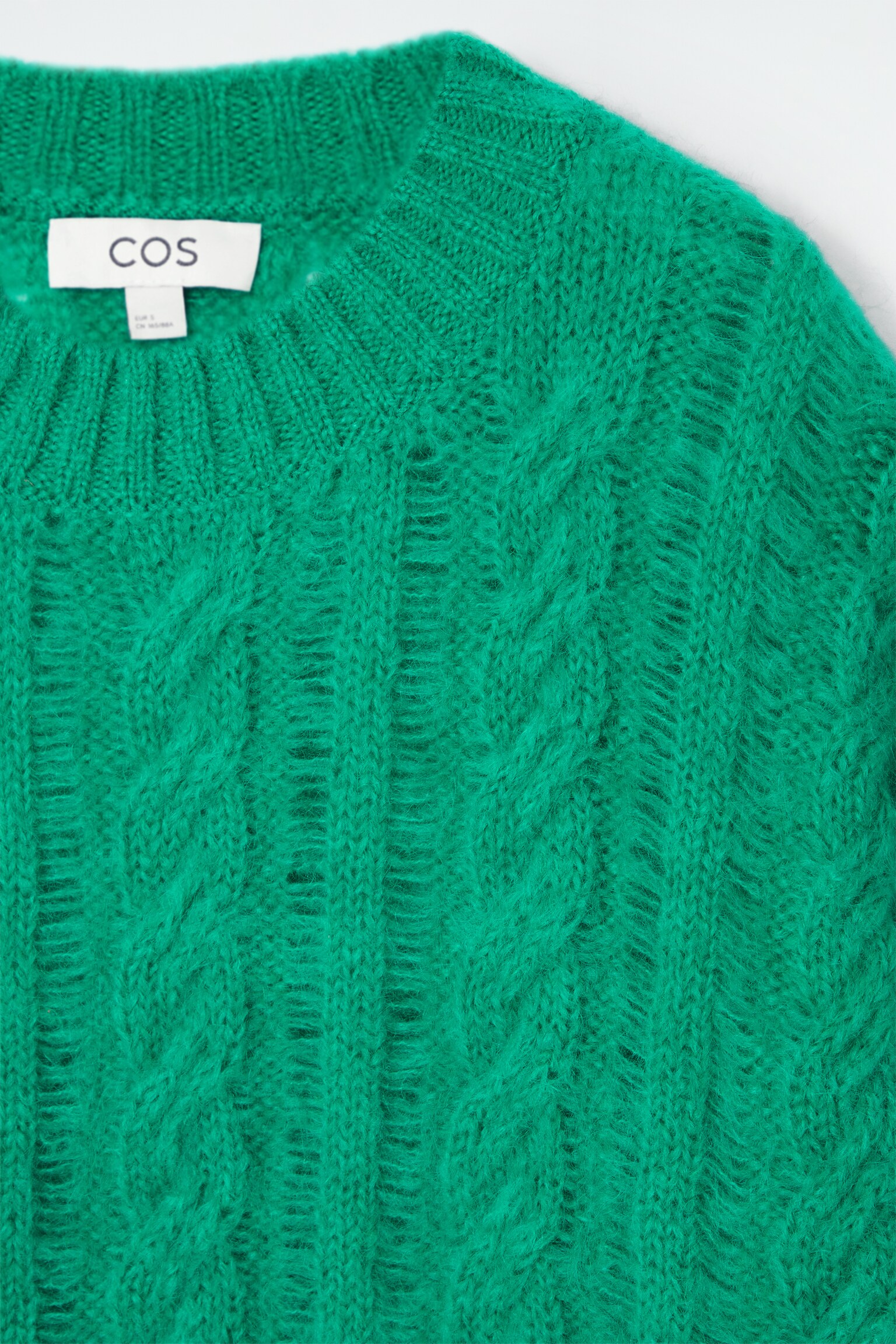 CABLE-KNIT MOHAIR JUMPER - GREEN/LIGHT BEIGE - 2
