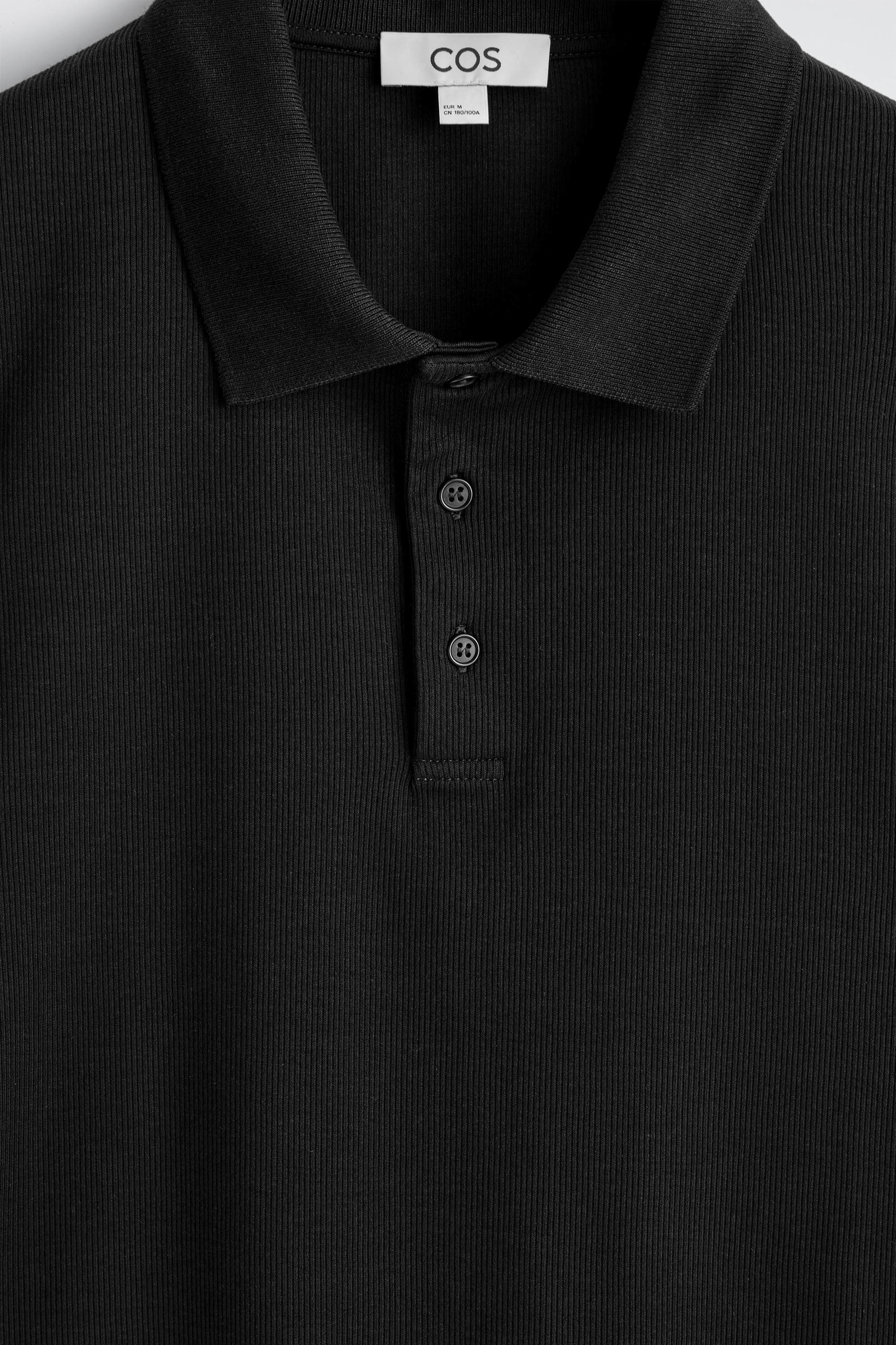 SLIM RIBBED COTTON POLO SHIRT - BLACK | COS US