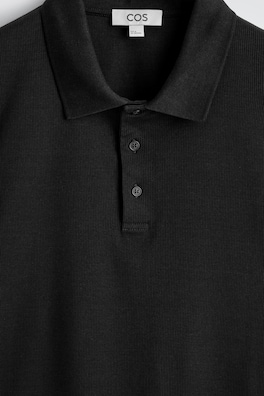 SLIM RIBBED COTTON POLO SHIRT — BLACK 6