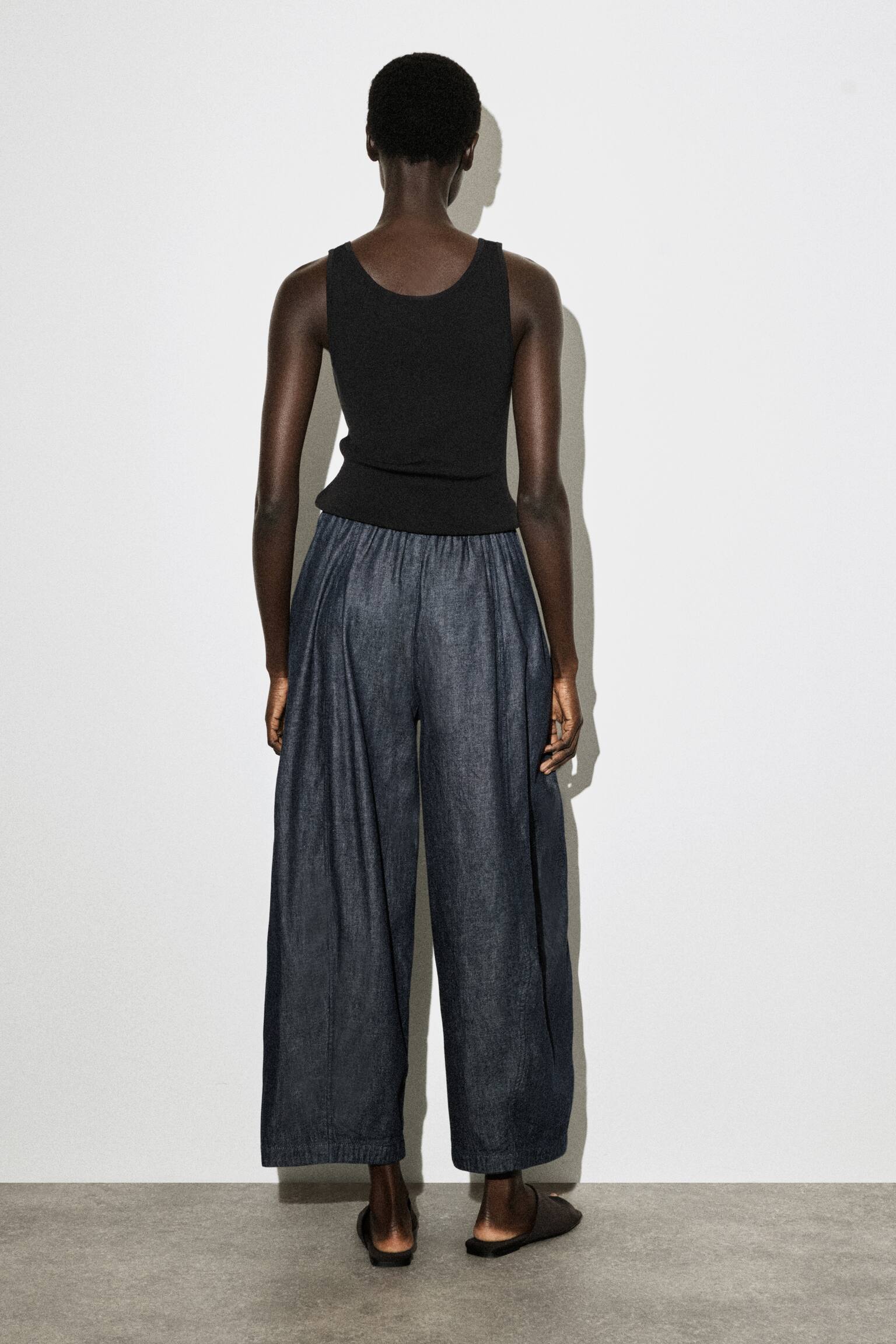 מכנסי דנים ברגל חבית עם שרוך - כחול כהה/כחול כהה - 4