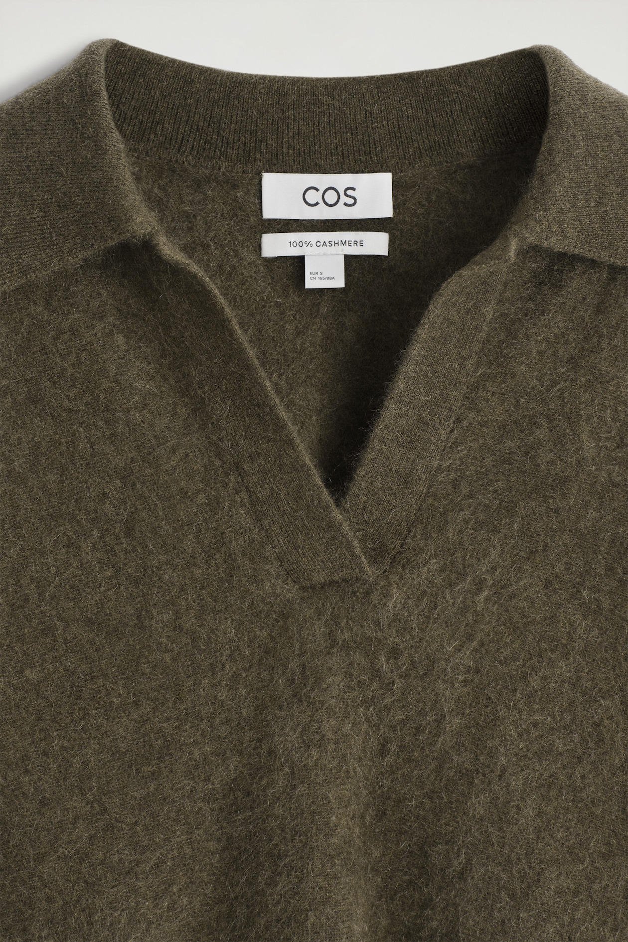 BRUSHED PURE CASHMERE POLO SWEATER — KHAKI