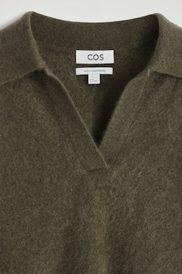 BRUSHED PURE CASHMERE POLO SWEATER — KHAKI 2