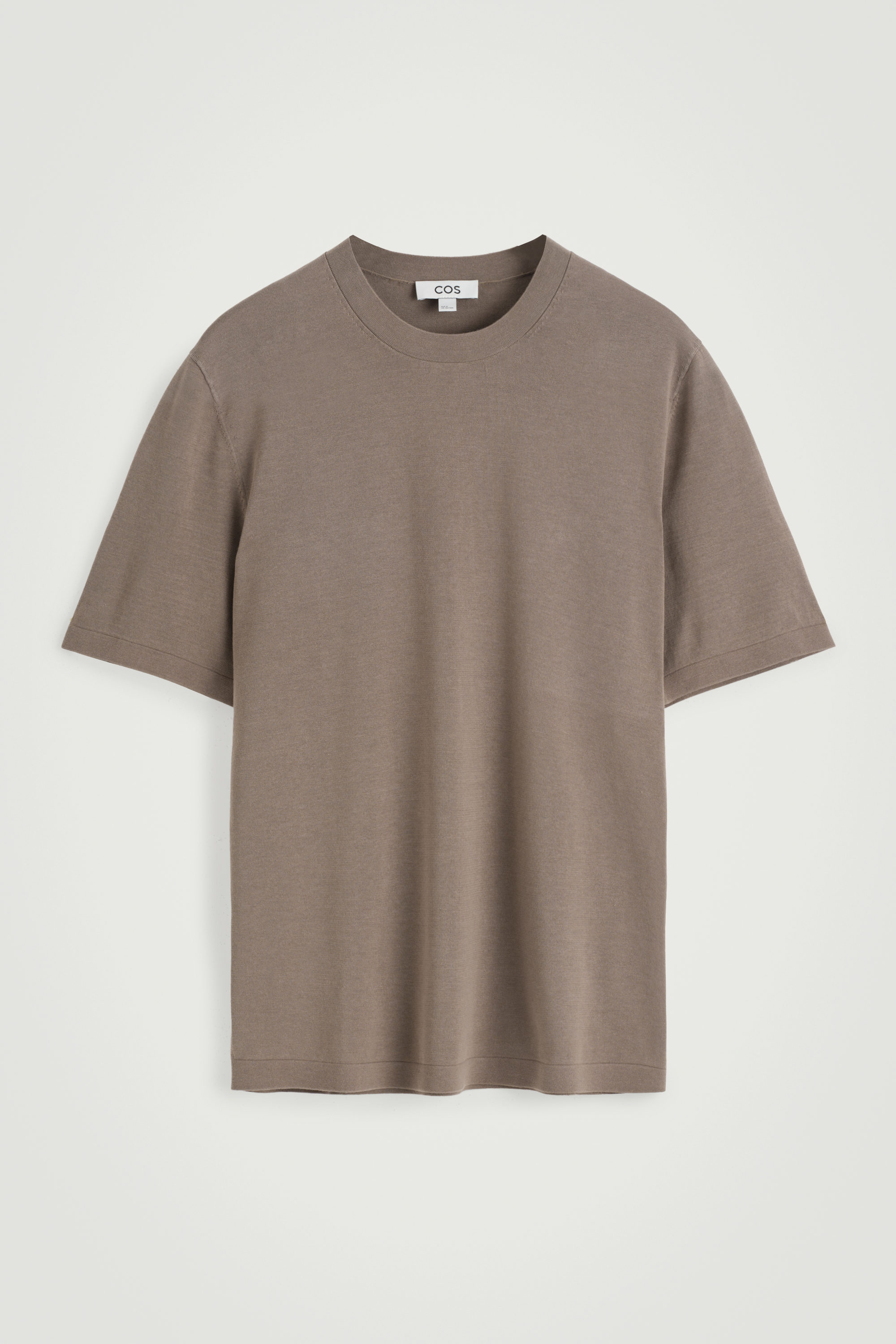 KNITTED COTTON CREW-NECK T-SHIRT - DARK MOLE | COS