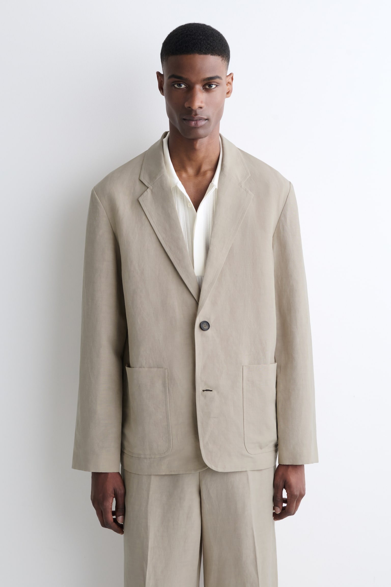 Ongevoerd blazer van linnenmix - buinbeige - 1