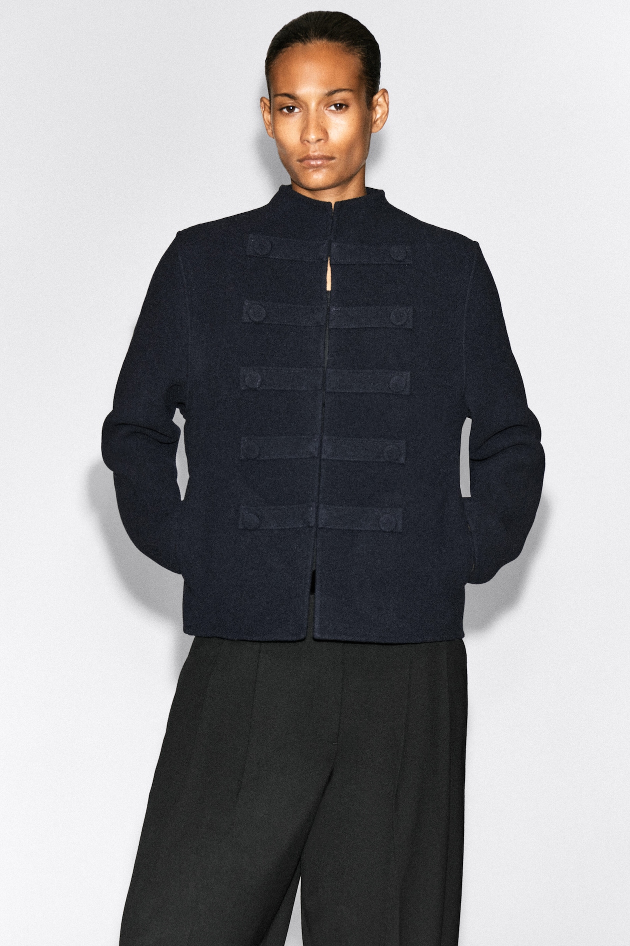 DOUBLE-FACED WOOL UNIFORM JACKET — NAVY
