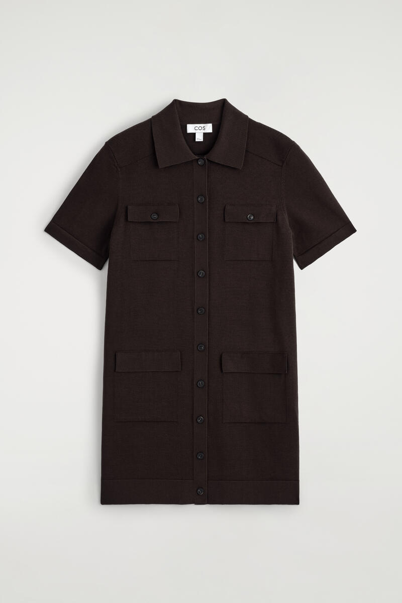 Pocket-Detail Knitted Cotton Mini Dress