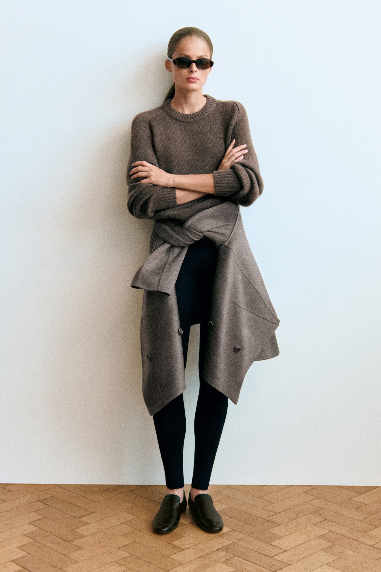 ROUNDED PURE CASHMERE CREW-NECK SWEATER — BROWN MÉLANGE