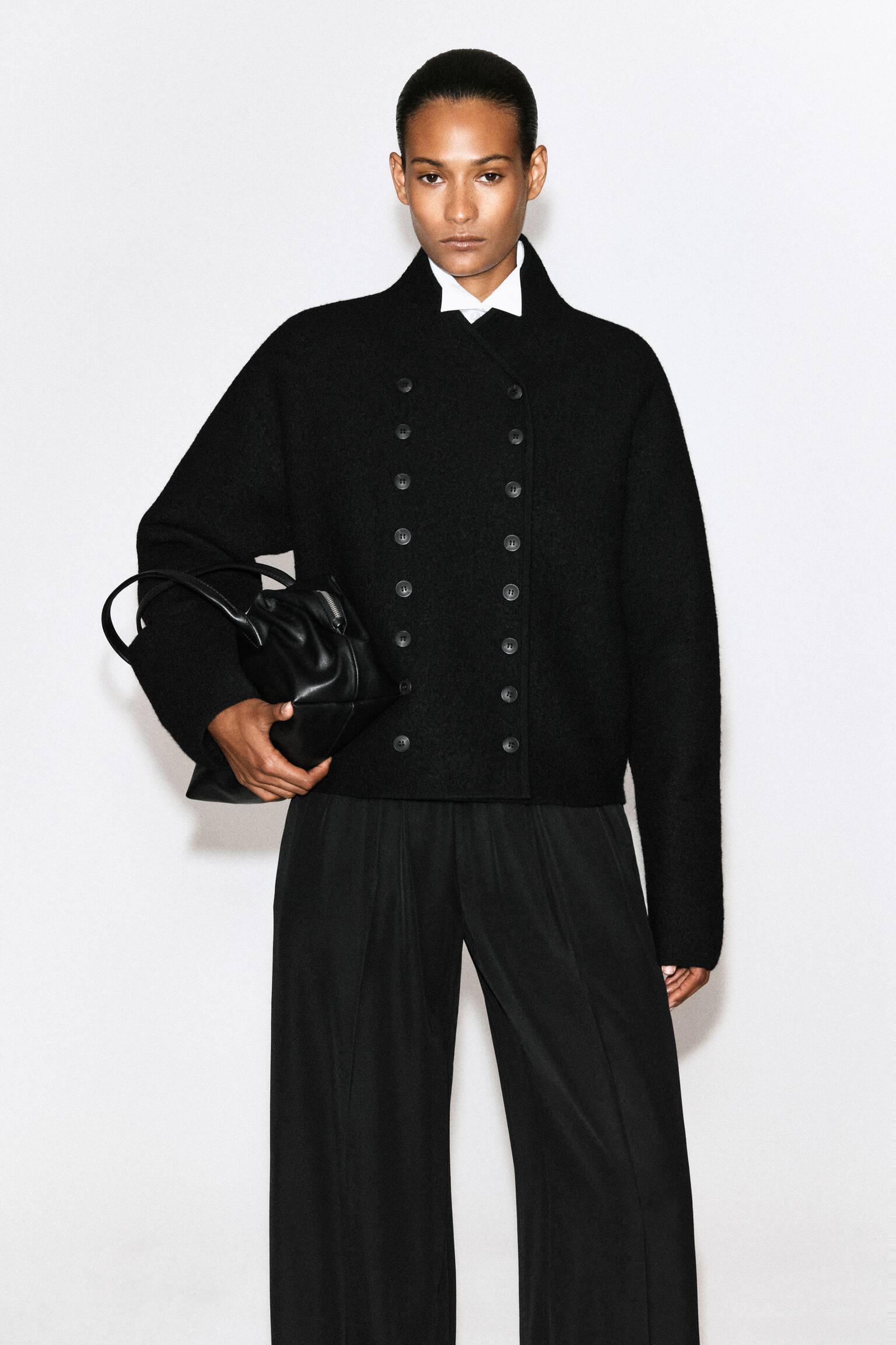 BOILED-WOOL UNIFORM JACKET - שחור - 1