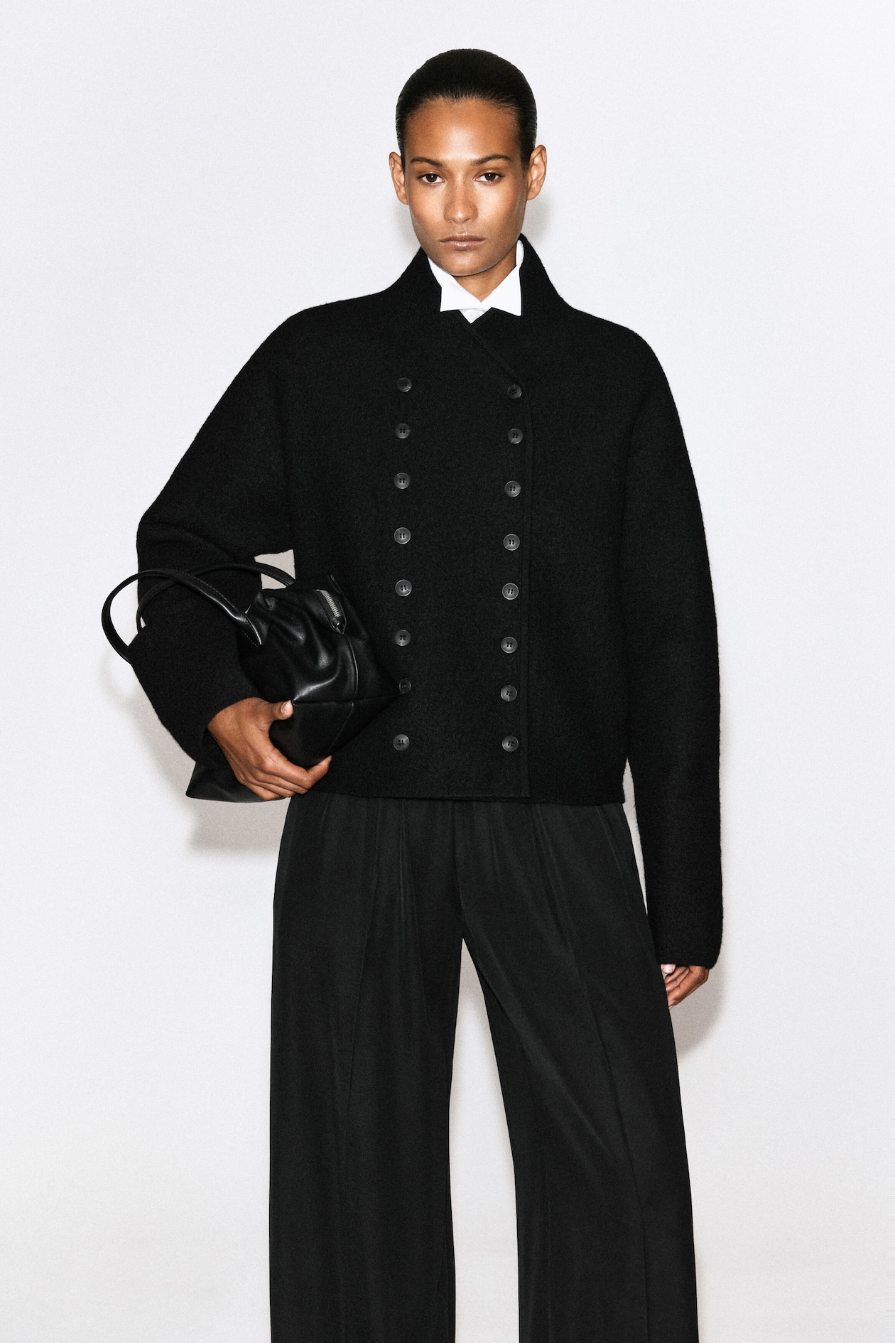 BOILED-WOOL UNIFORM JACKET — BLACK