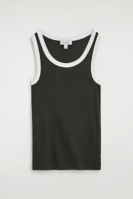 RIBBED COTTON TANK TOP — KHAKI / WHITE 7
