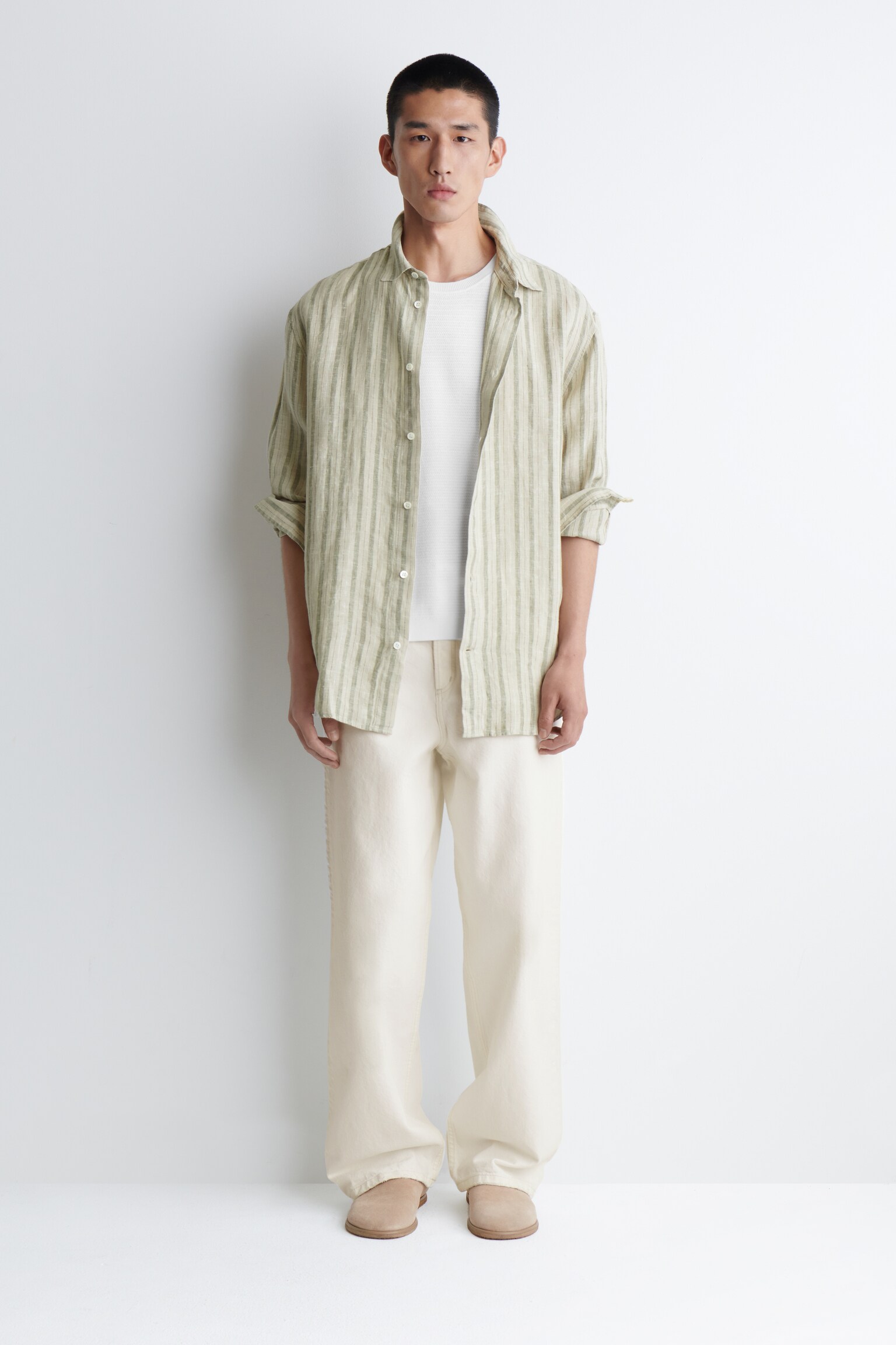 CHEMISE DÉCONTRACTÉE EN LIN - BEIGE / RAYÉ/BLANC/ABRICOT / RAYURES/BLEU MARINE/TAUPE/NOIR - 3