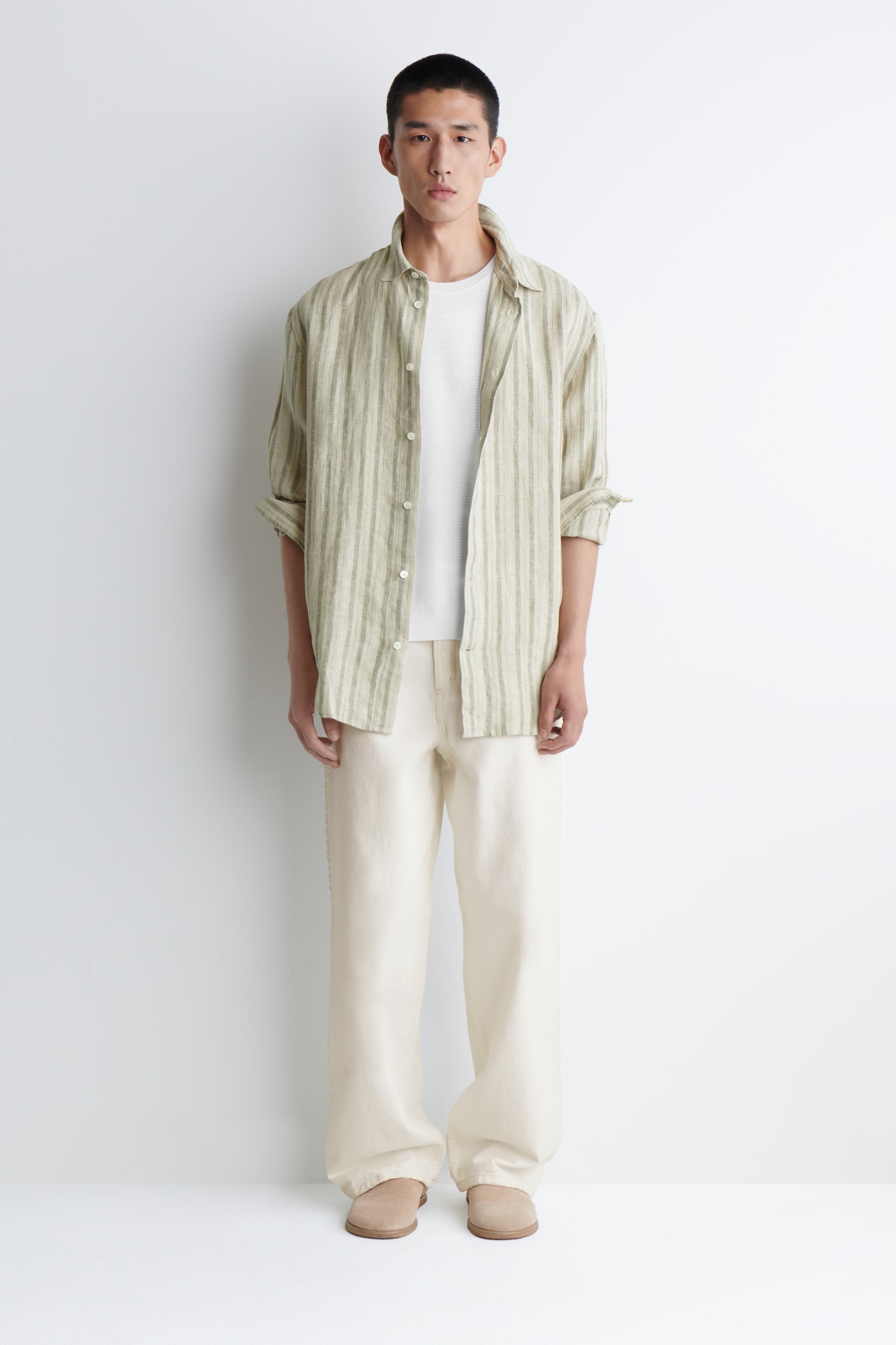 CAMISA DE LINO RELAXED FIT - BEIGE/RAYAS/BLANCO/AZUL MARINO/ALBARICOQUE / RAYAS/AZUL CLARO/TOPO/NEGRO - 6