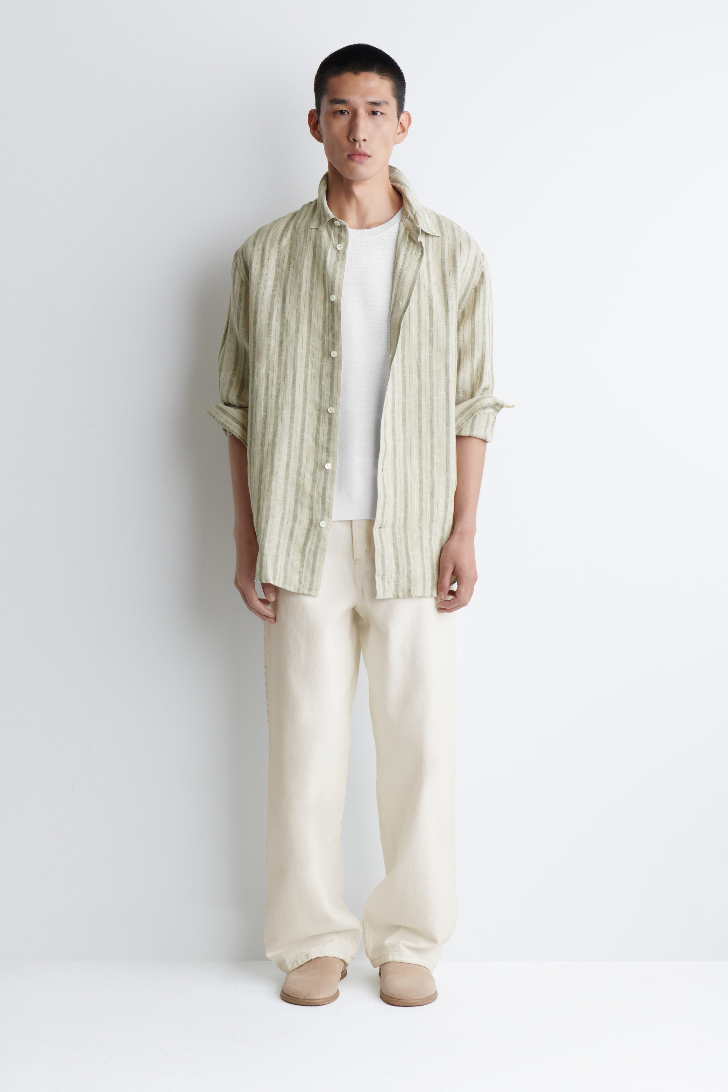 RELAXED LINEN SHIRT - BEIGE / STRIPED | COS