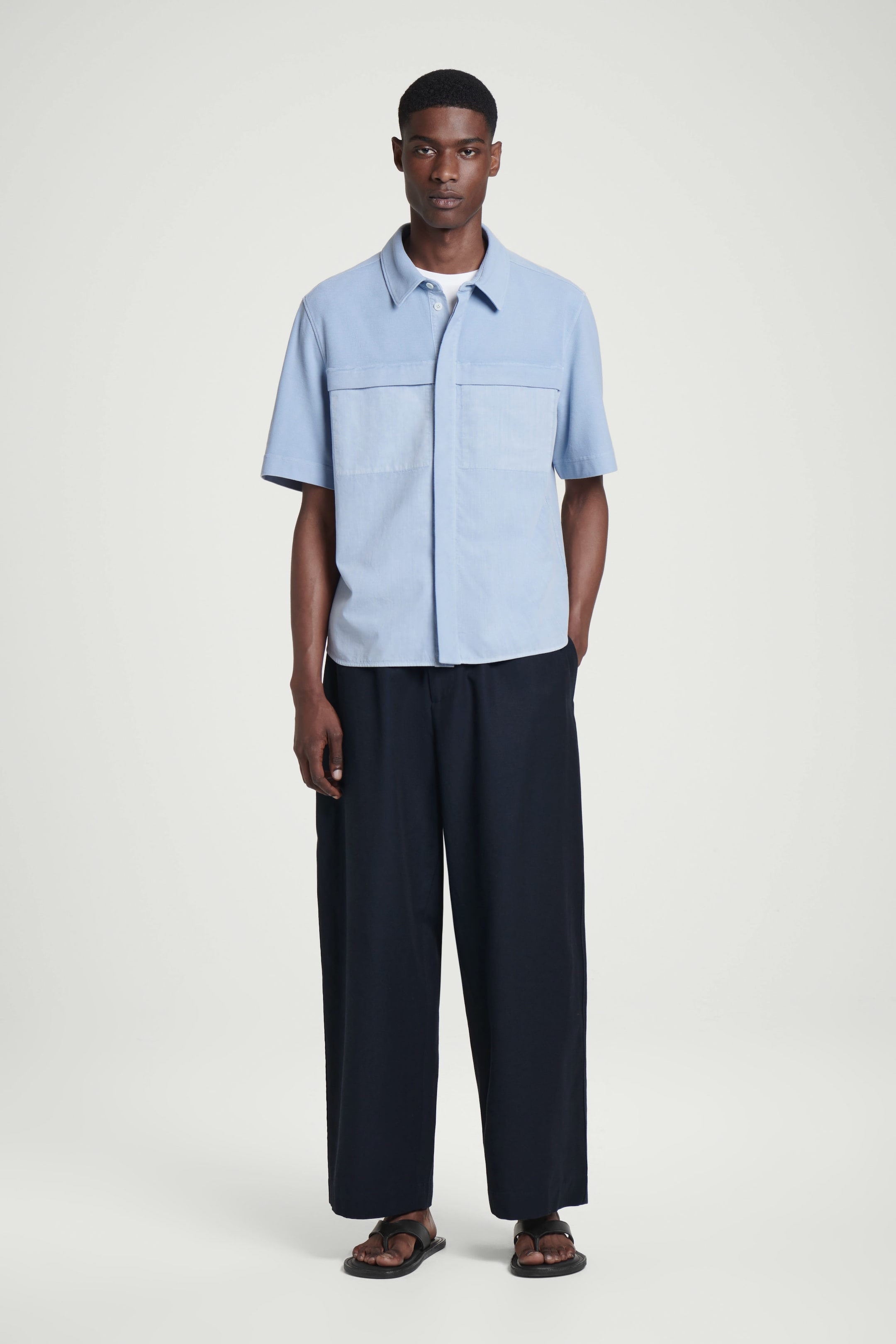 GARMENT-DYED PANELED SHIRT