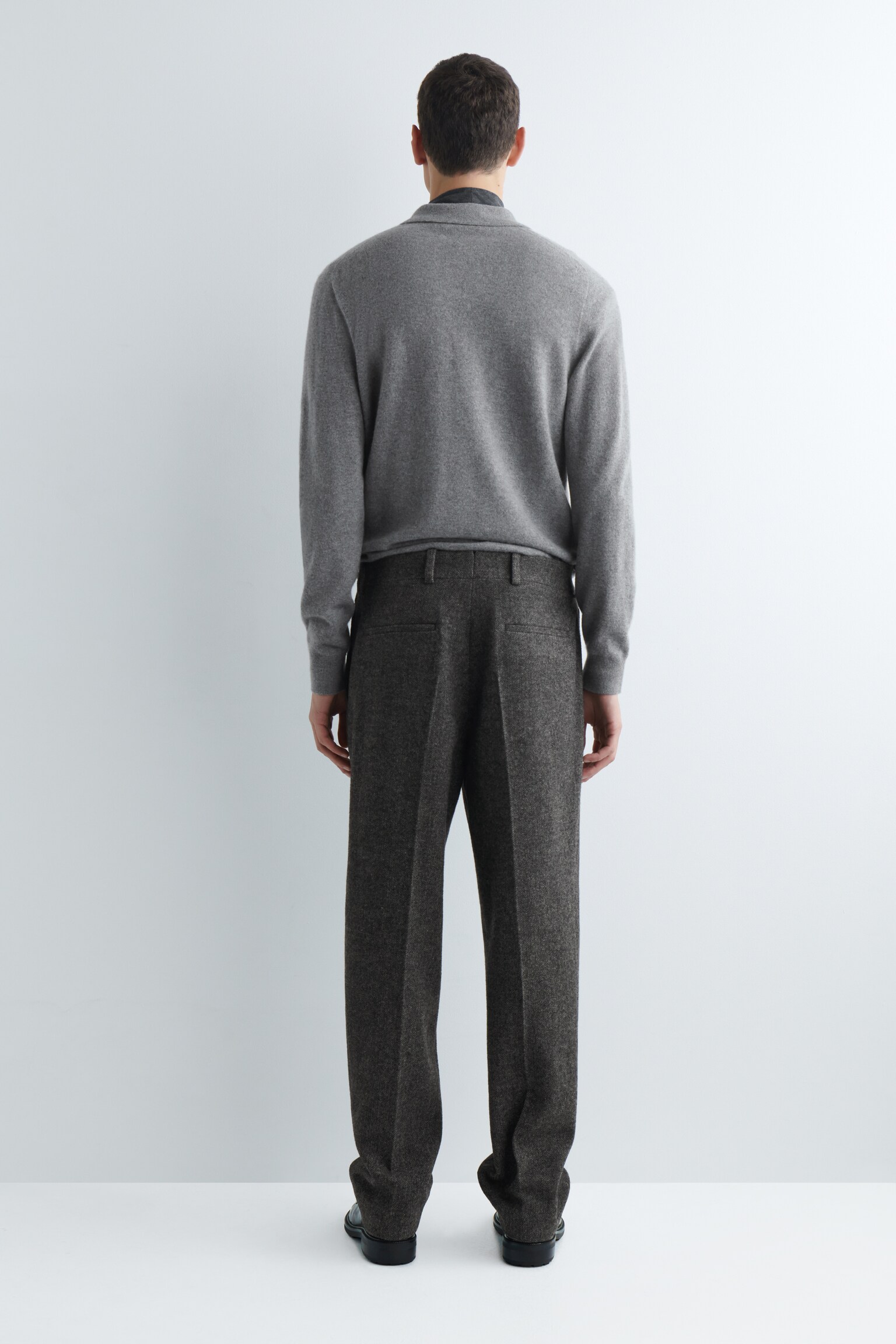 PANTALONI A GAMBA DRITTA IN LANA A SPINA DI PESCE - KAKI SCURO - 3