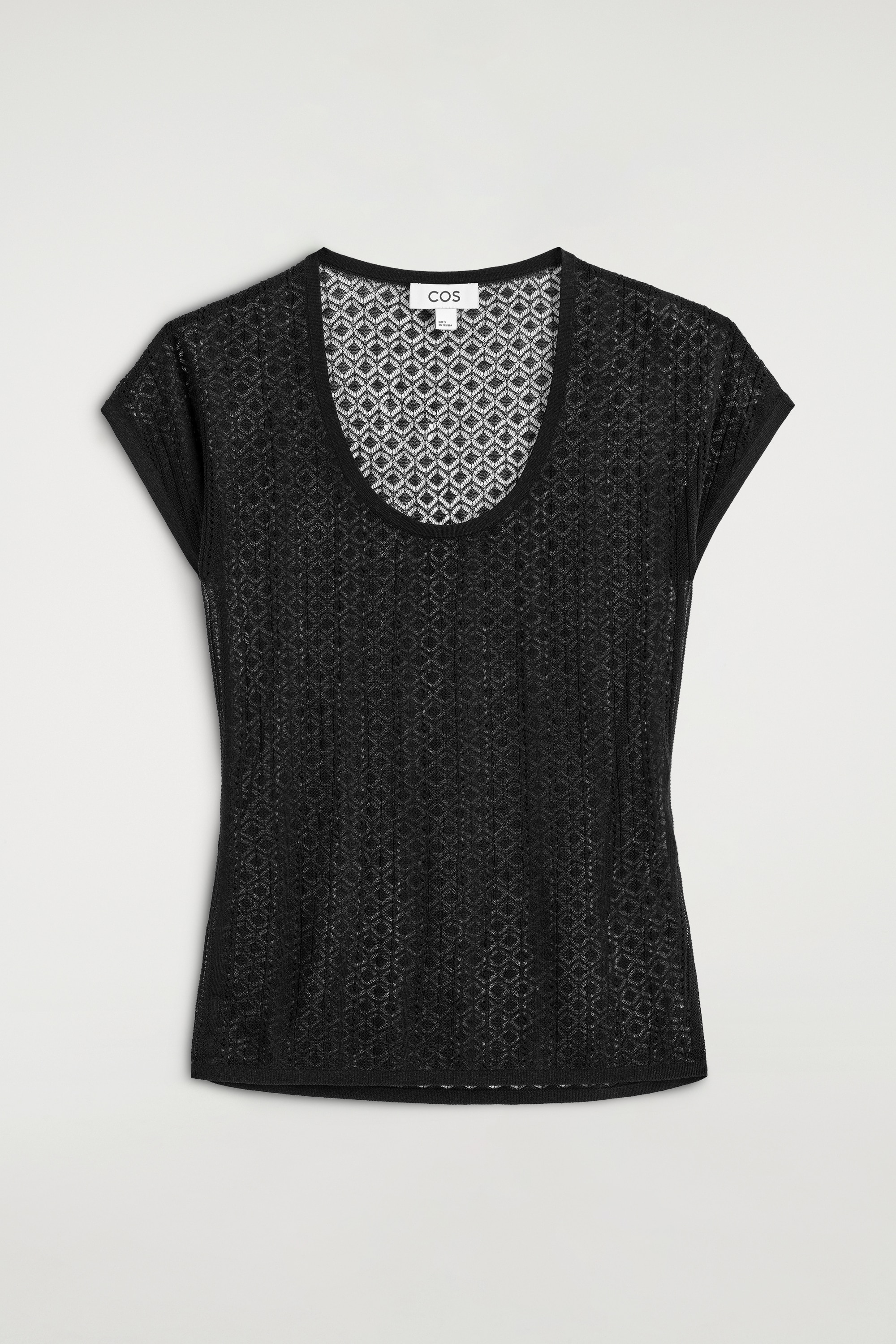 DIAMOND-KNIT LACE T-SHIRT - BLACK