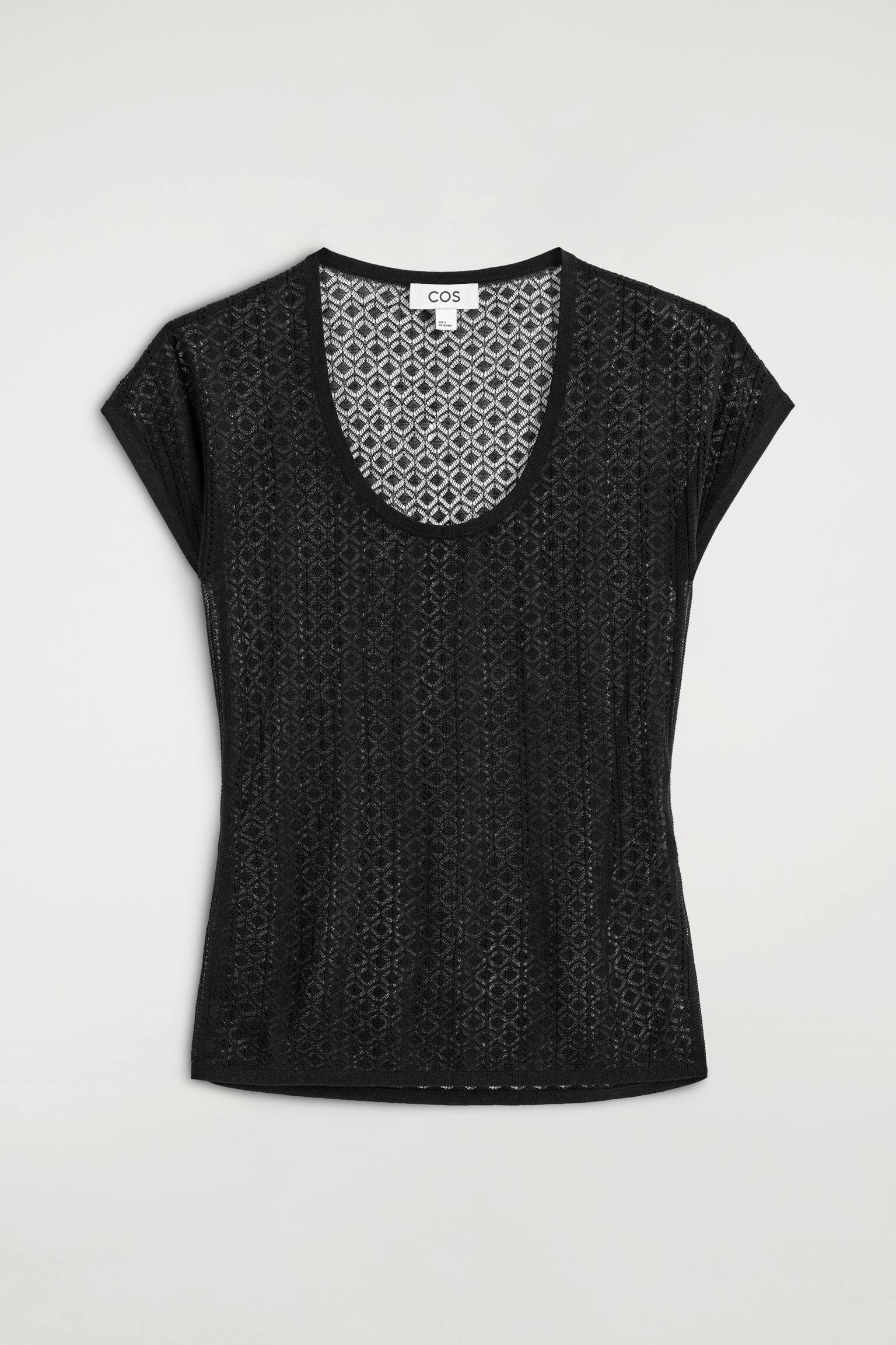 DIAMOND-KNIT LACE T-SHIRT - שחור - 1