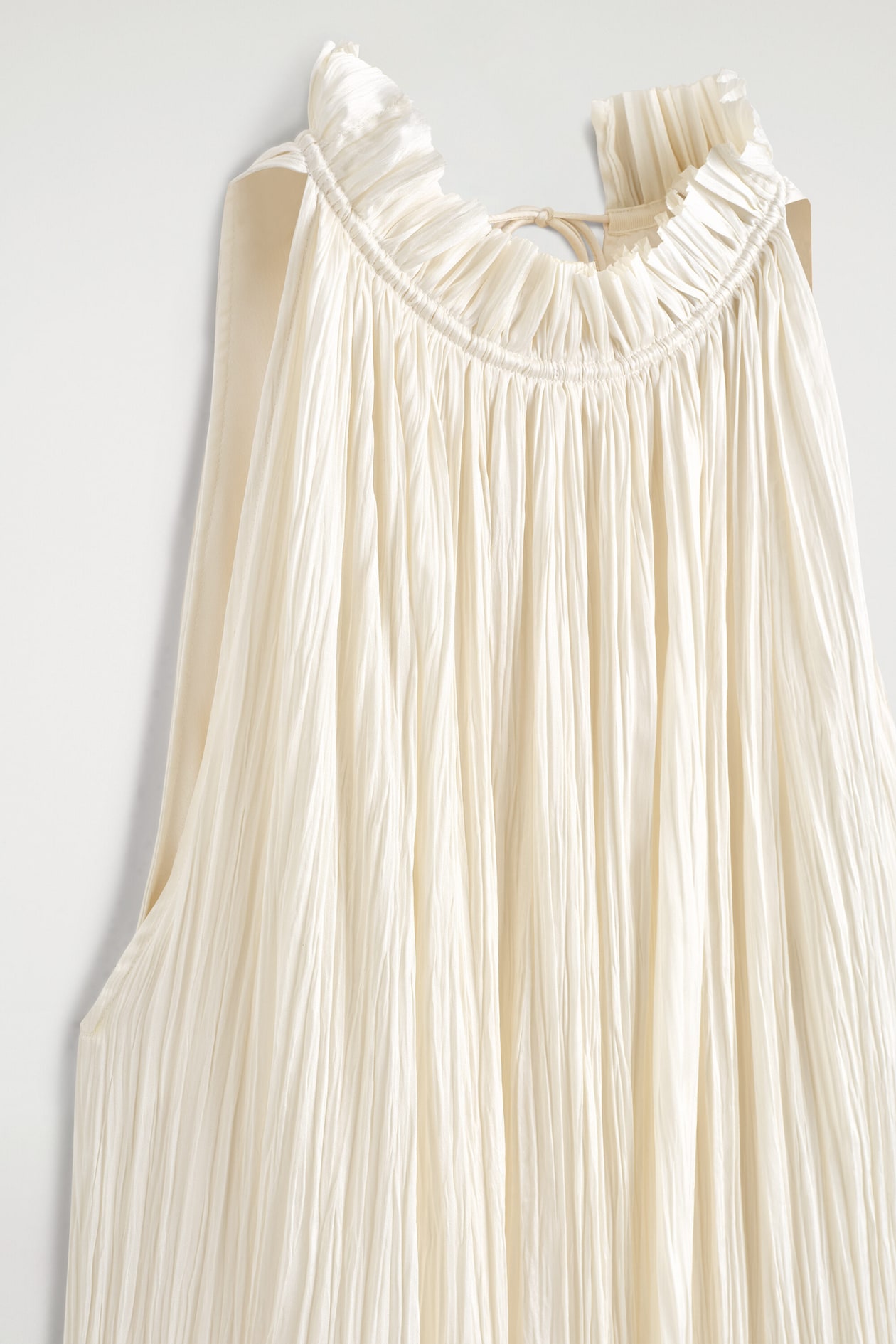CRINKLED-SATIN MIDI DRESS — ECRU