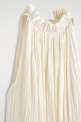 CRINKLED-SATIN MIDI DRESS — ECRU 5