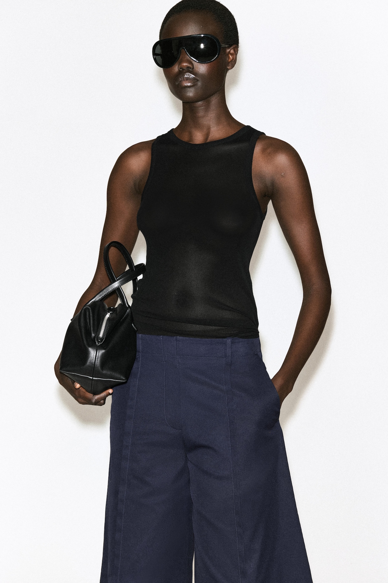 TAILORED COTTON-TWILL CULOTTES — NAVY