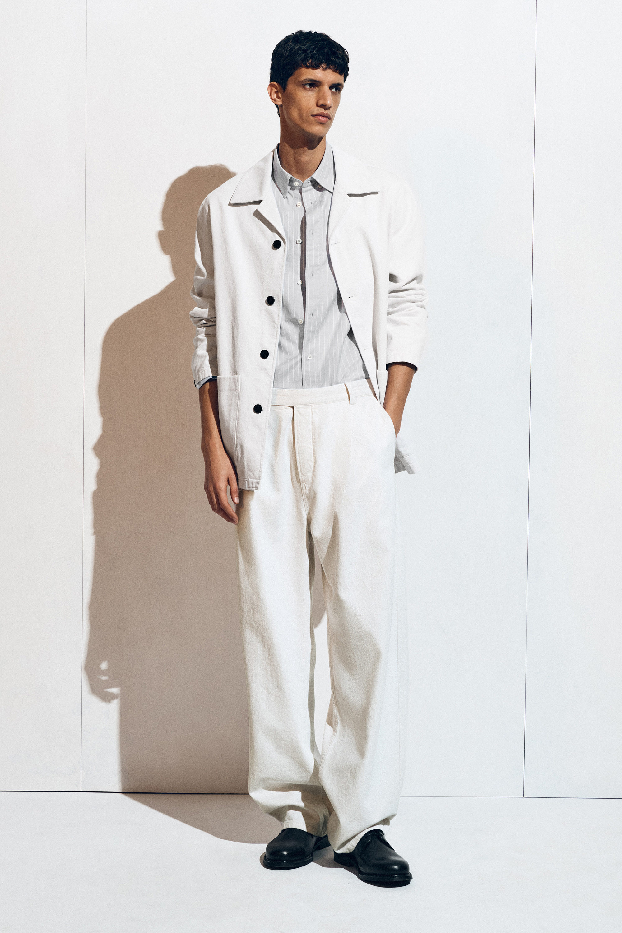 BELTED DENIM RELAXED-FIT BARREL-LEG PANTS - OFF-WHITE | COS US