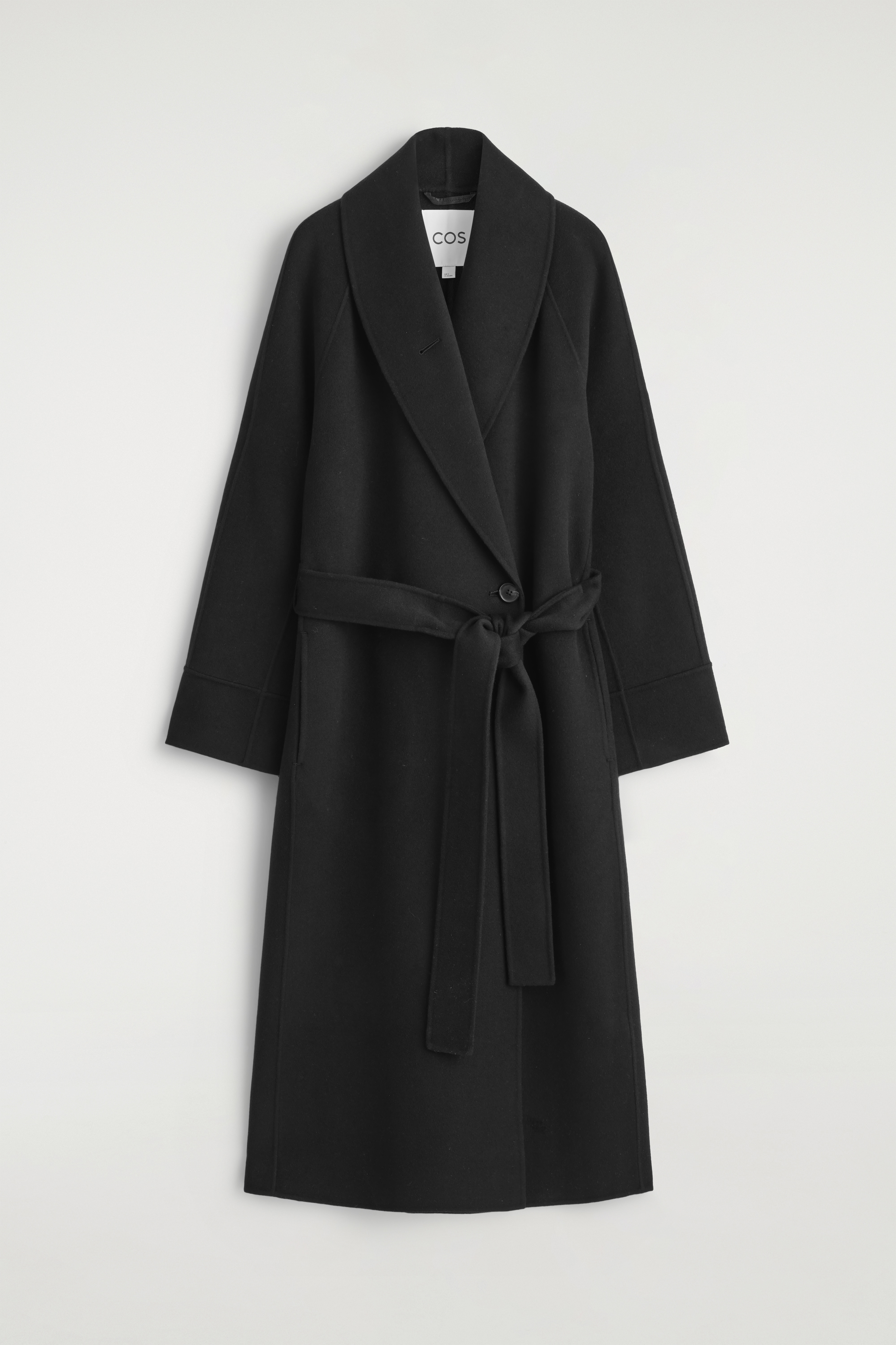 BELTED DOUBLE-FACED WOOL LONG COAT - Μαύρο/ΜΠΟΡΝΤΟ/ΚΑΦΕ