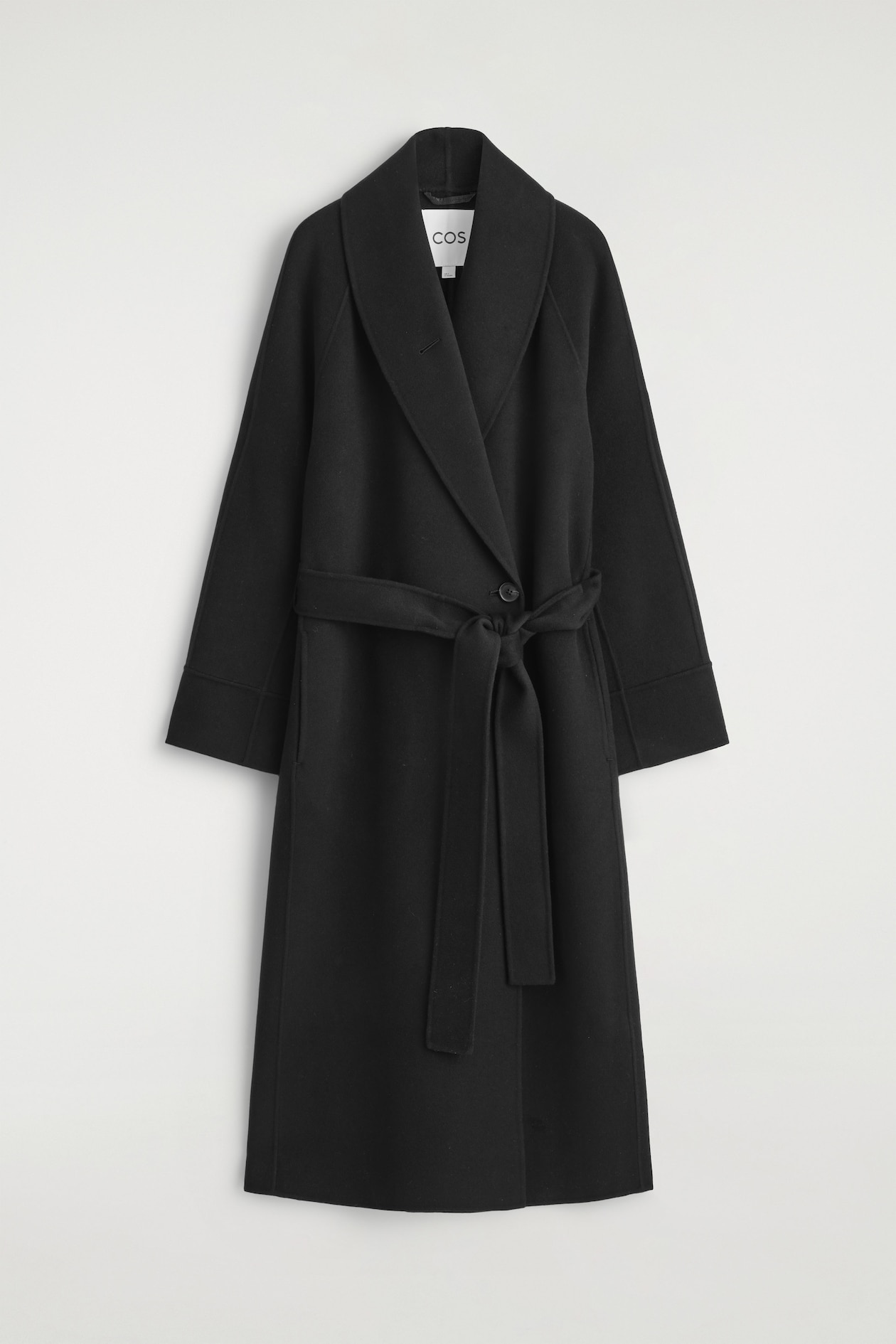 BELTED DOUBLE-FACED WOOL LONG COAT - BLACK | COS US BELTED DOUBLE-FACED WOOL LONG COAT - BLACK | COS US