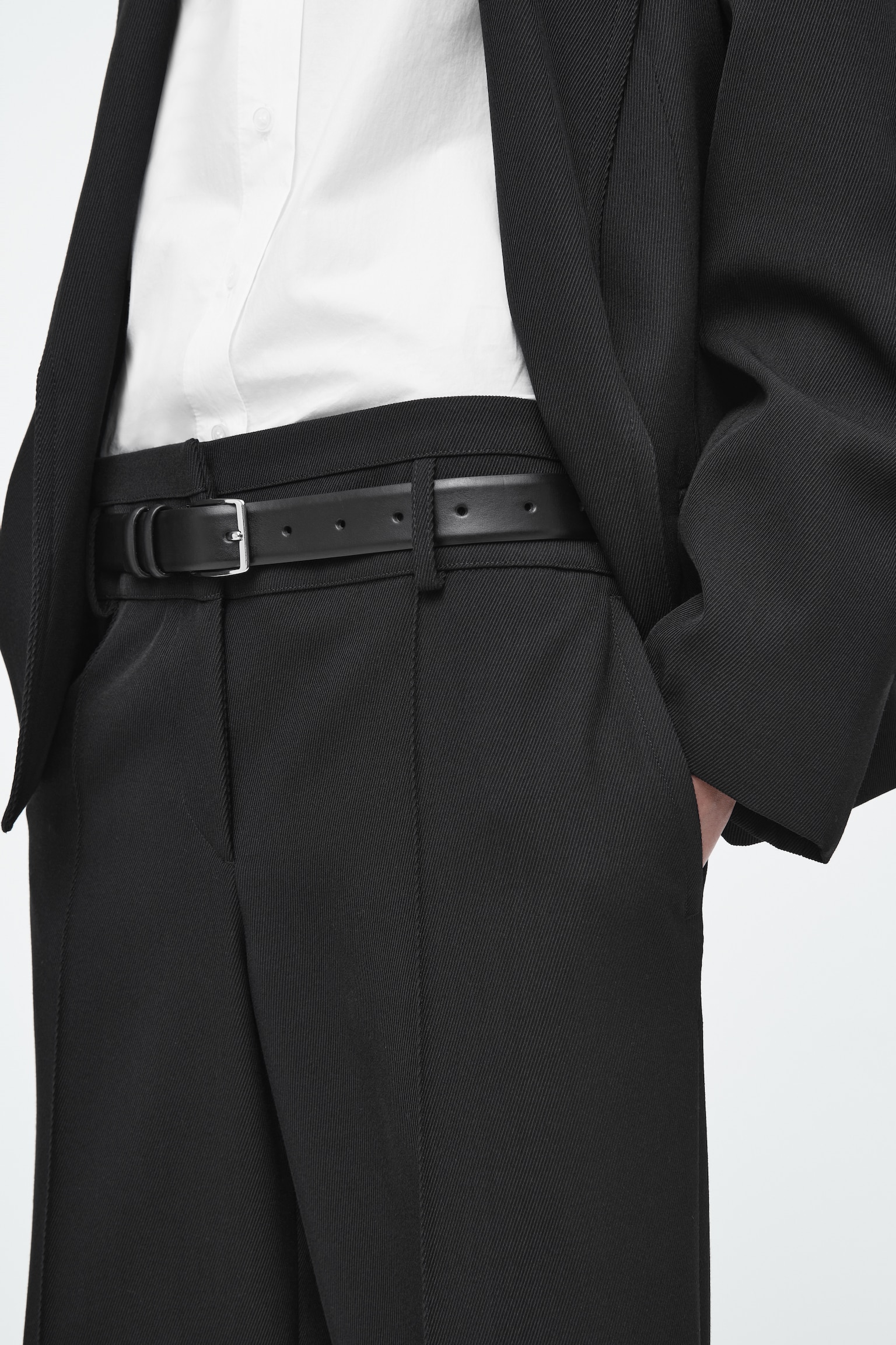 REGULAR WOOL-TWILL WIDE-LEG TROUSERS - BLACK - 3