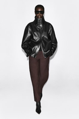 CROPPED WOOL BARREL-LEG TROUSERS — BROWN 2