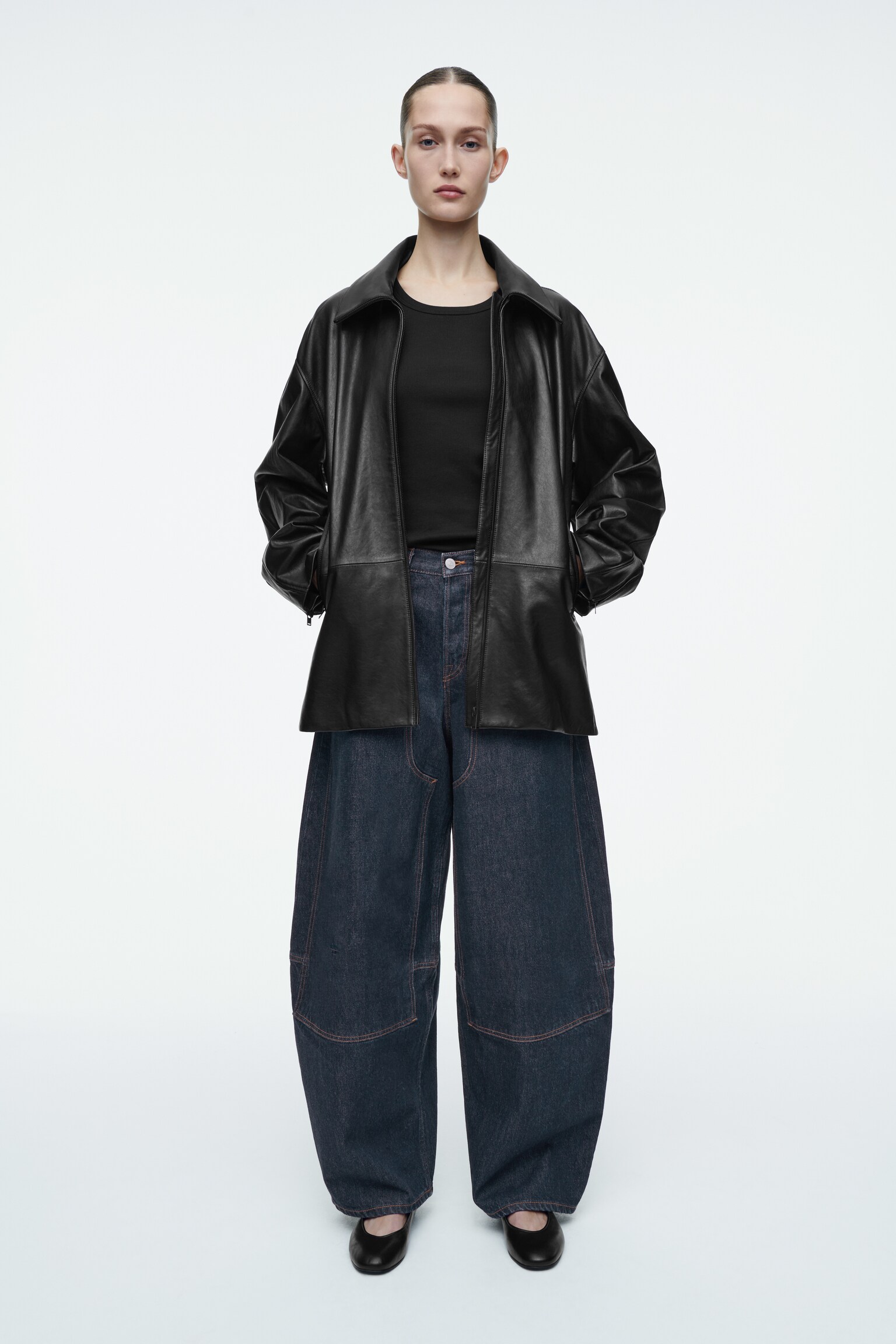 WESTERN BARREL-LEG RAW DENIM TROUSERS - RAW INDIGO - 1