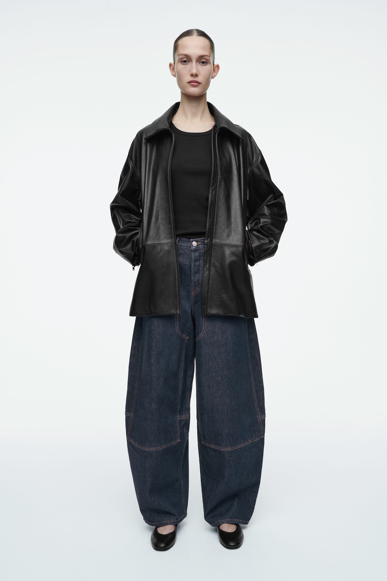 WESTERN BARREL-LEG RAW DENIM TROUSERS
