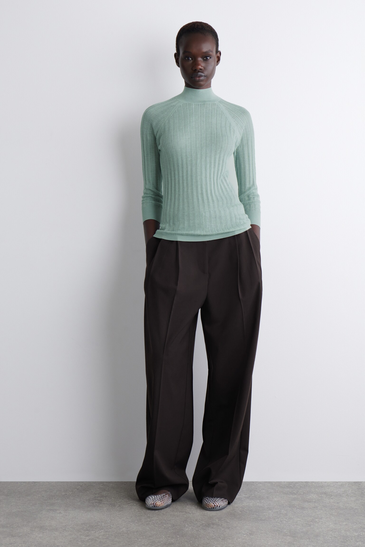 HAUT DIAPHANE EN MAILLE CÔTELÉE - TURQUOISE/PÊCHE - 4