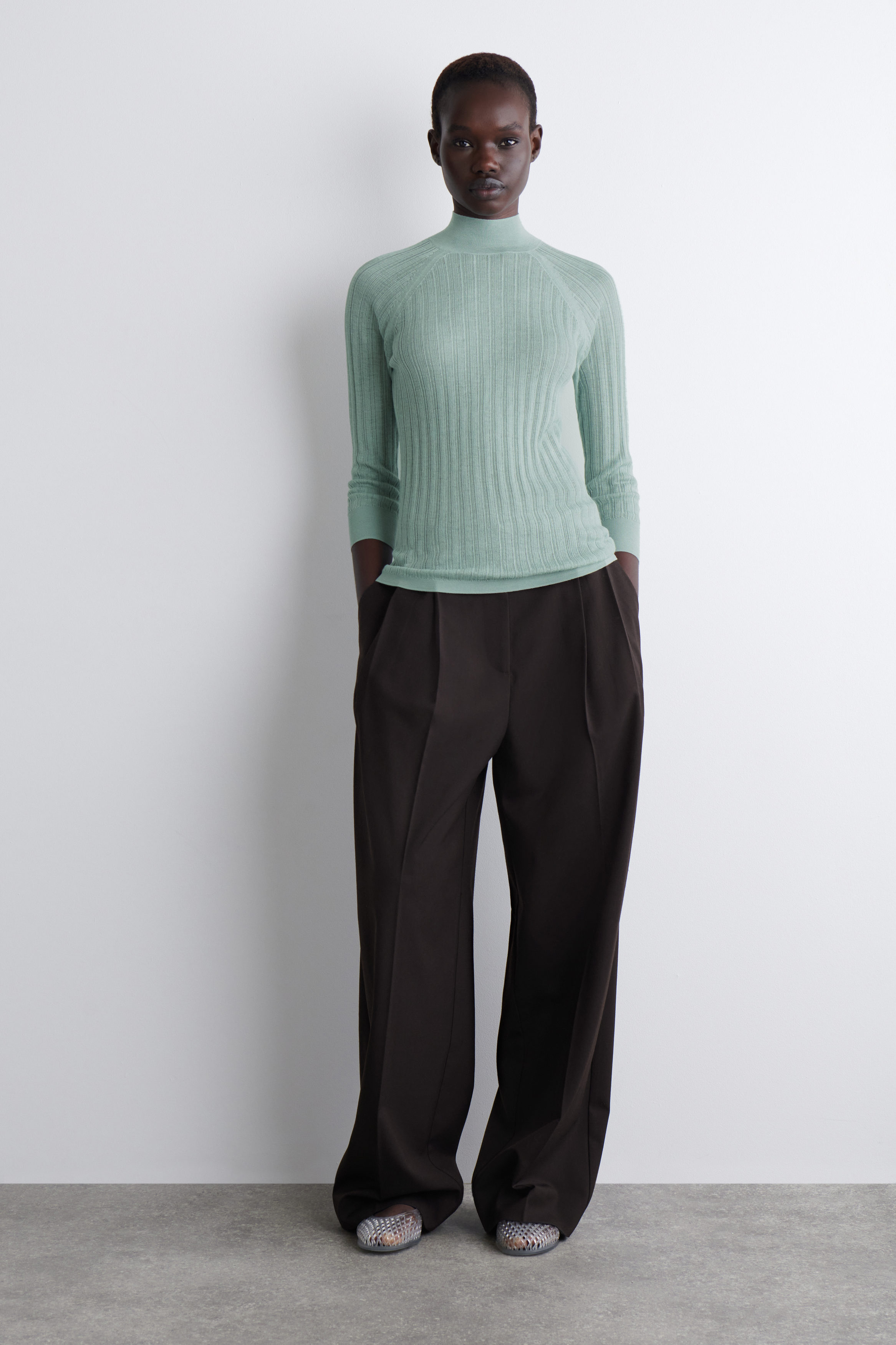 SHEER RIBBED-KNIT TOP - TURQUOISE | COS