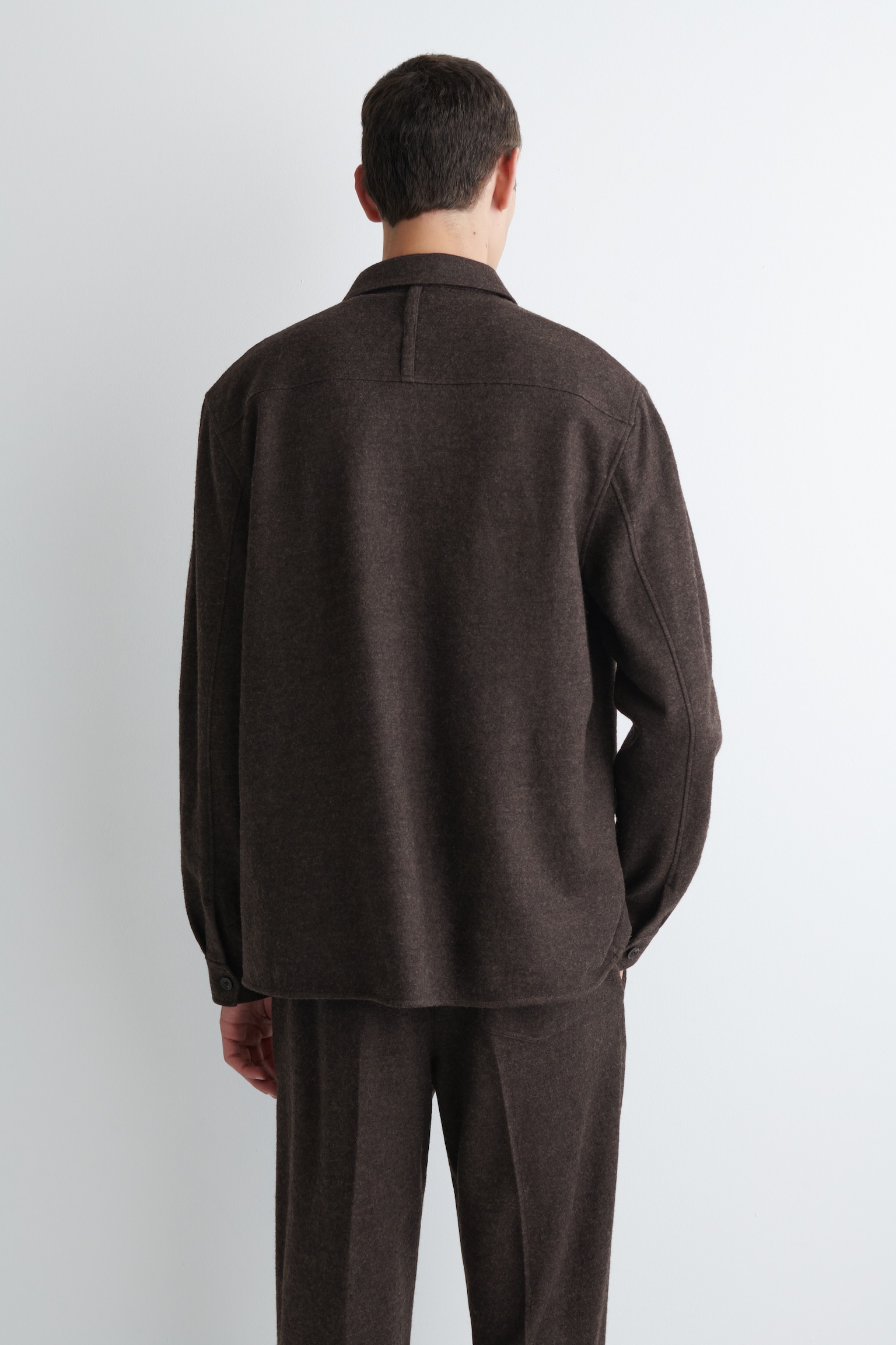 SURCHEMISE DÉCONTRACTÉE EN LAINE BOUILLIE - BRUN FONCÉ/NOIR/KAKI FONCÉ - 3