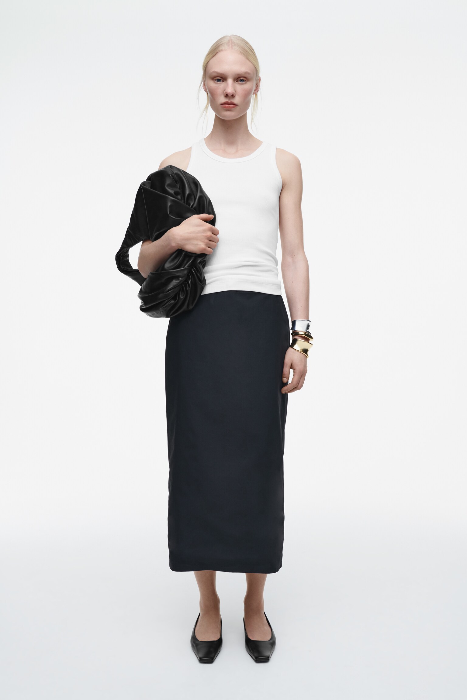 GONNA MIDI CON COULISSE IN COTONE - BLU NAVY/CREMA - 7