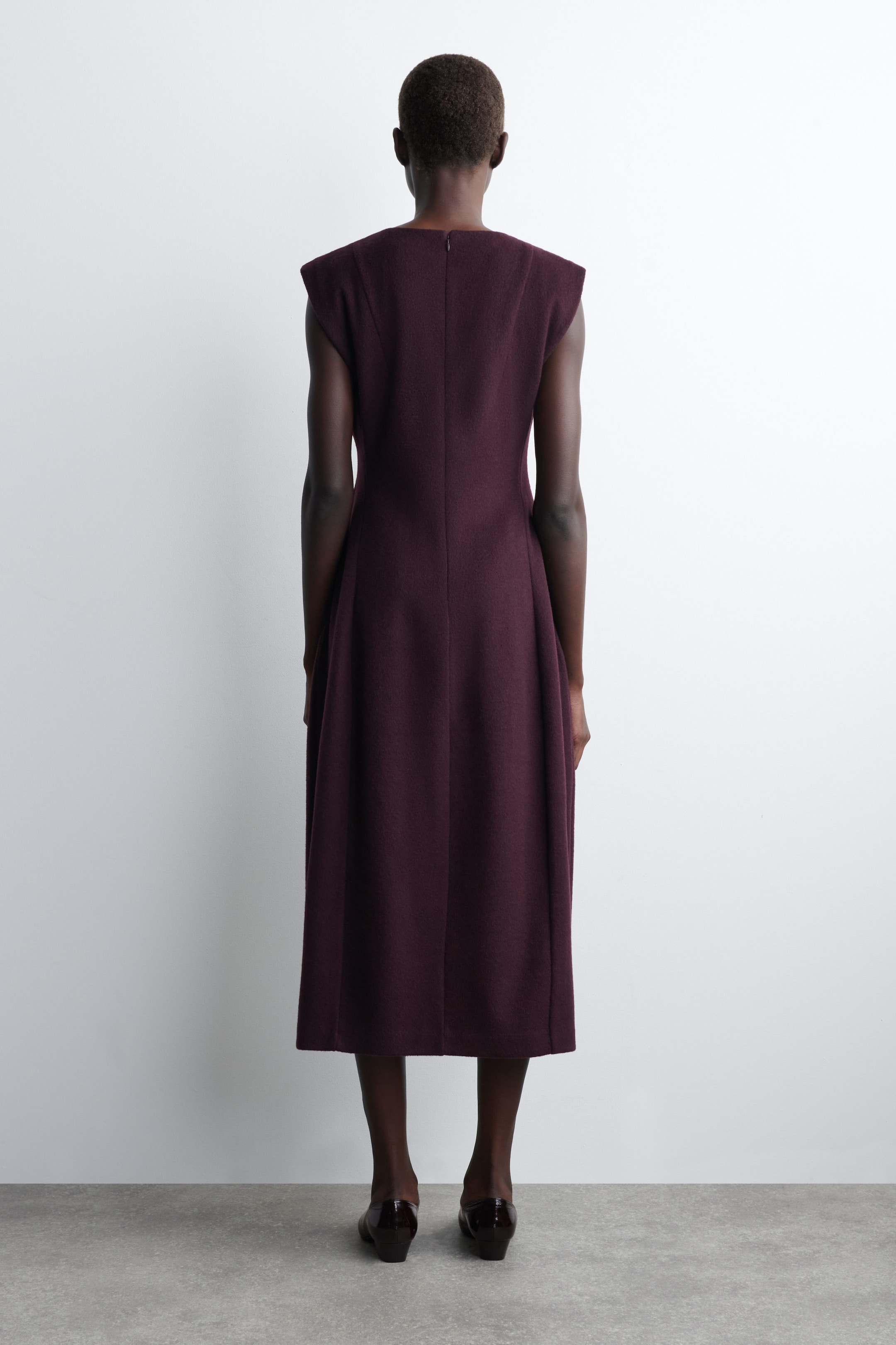 SCULPTED BRUSHED-WOOL MIDI DRESS
