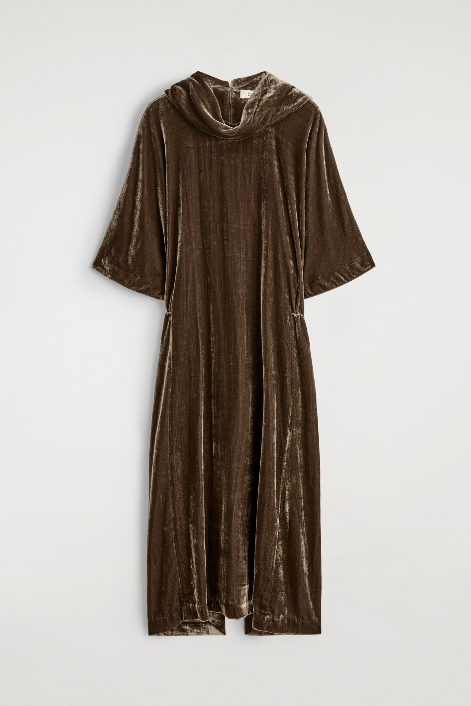 DRAPED-NECK VELVET MIDI DRESS - DARK BROWN/NAVY - 2