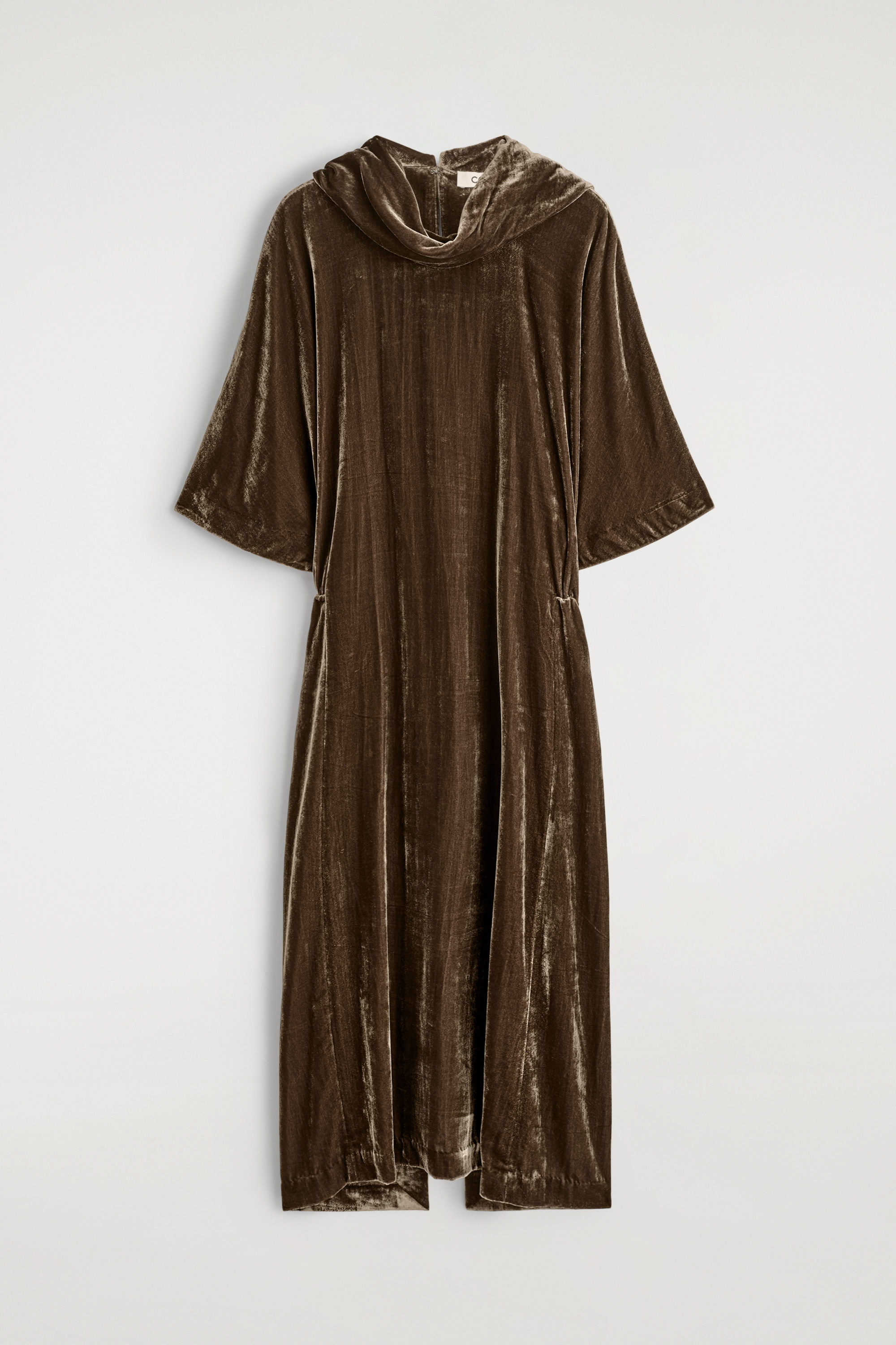 COS Women's Draped-Neck Velvet Midi Dress in Brown | Size: 8 COS Women's Draped-Neck Velvet Midi Dress in Brown | Size: 8