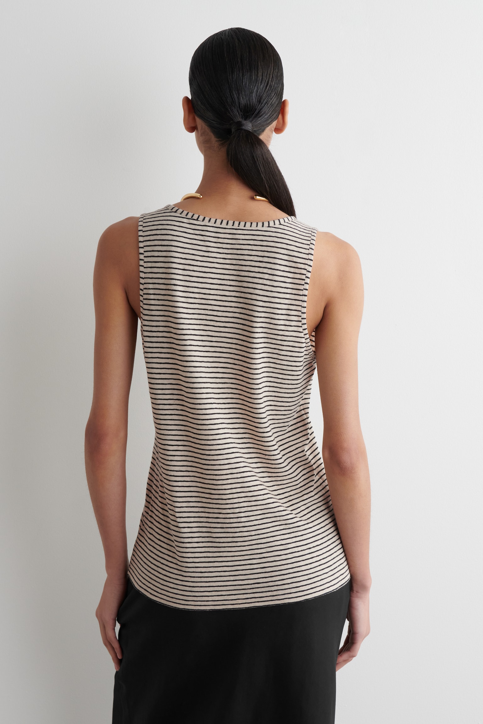 CAMISETA DE TIRANTES EN MEZCLA DE LINO Y ALGODÓN - NEGRO / MARFIL / RAYAS/NEGRO - 4