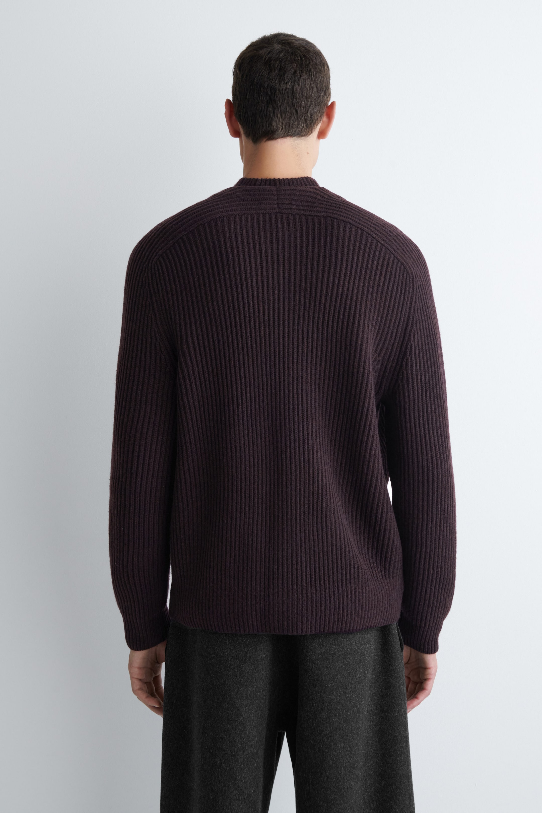 RIBBED WOOL CREW-NECK CARDIGAN